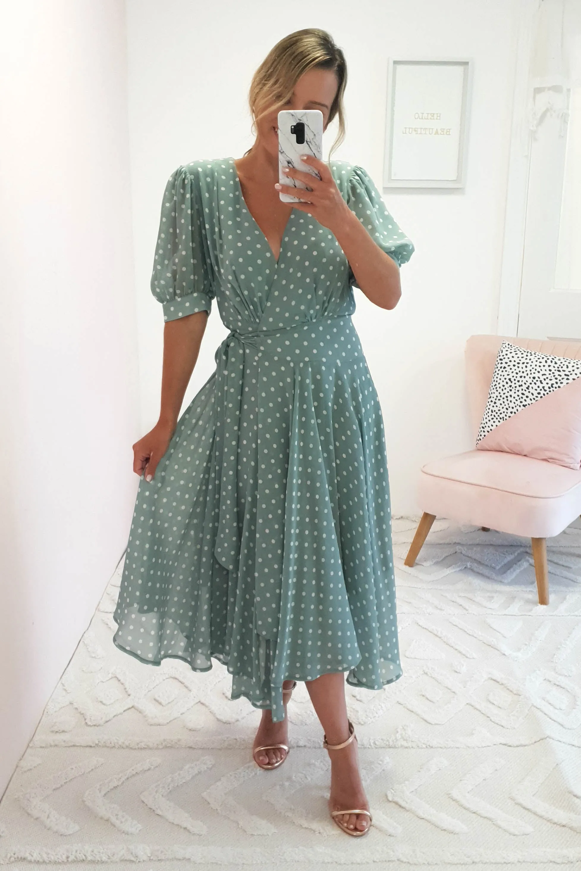 Andrea Polka Dot Midi Dress | Sage