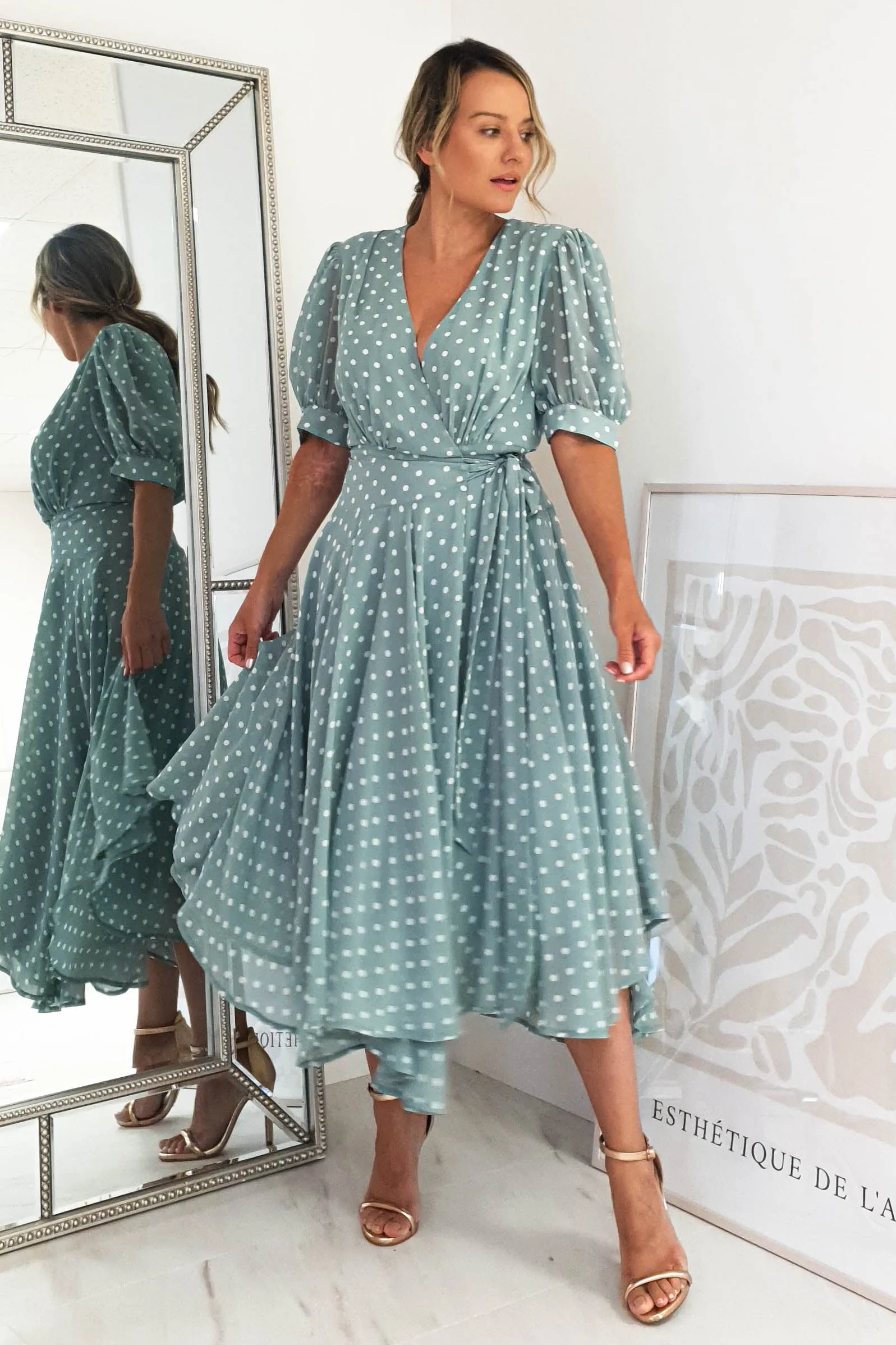 Andrea Polka Dot Midi Dress | Sage