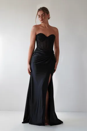 Andrina Rhinestone Strapless Gown | Black