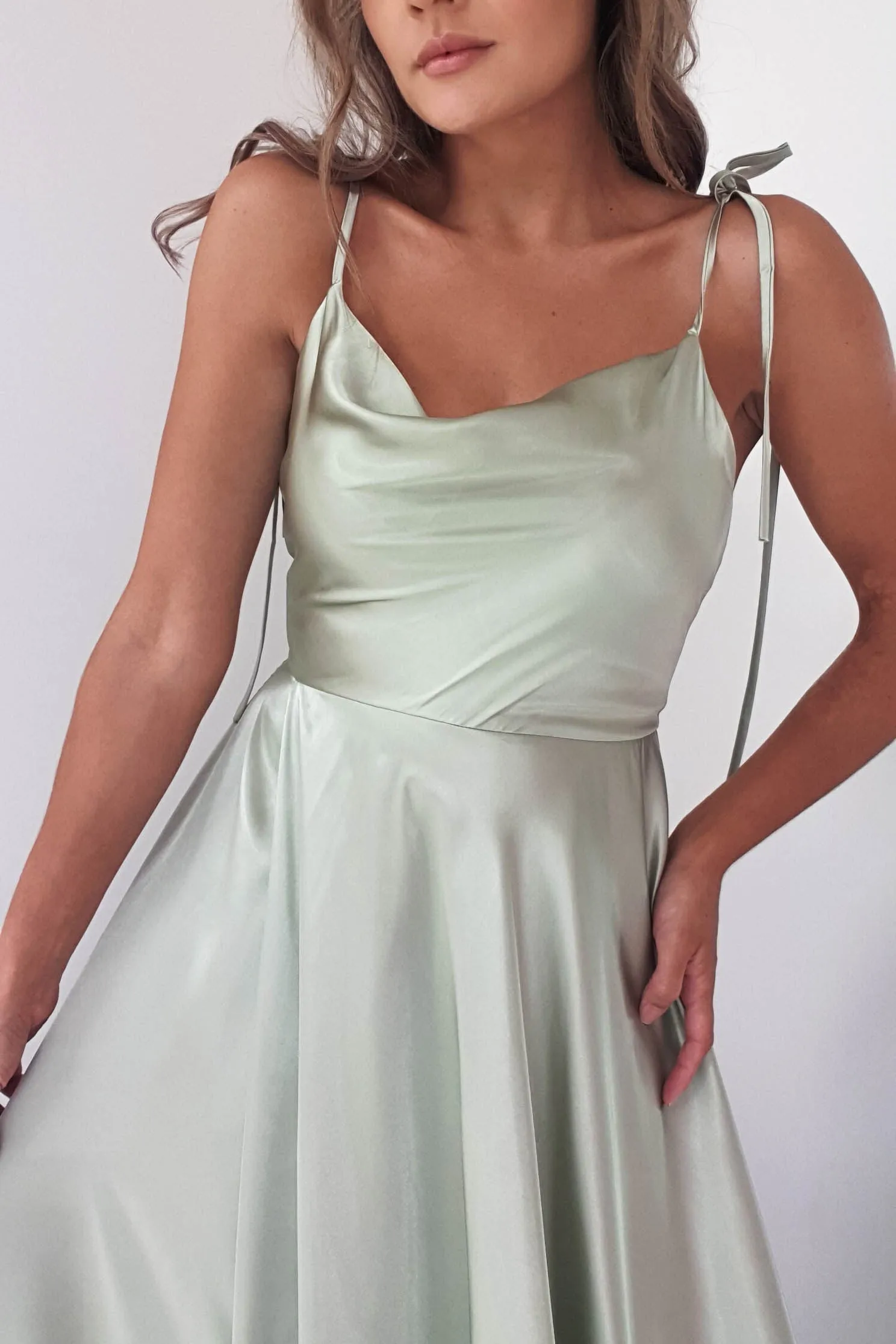 Anna Cowl Neckline Gown | Sage