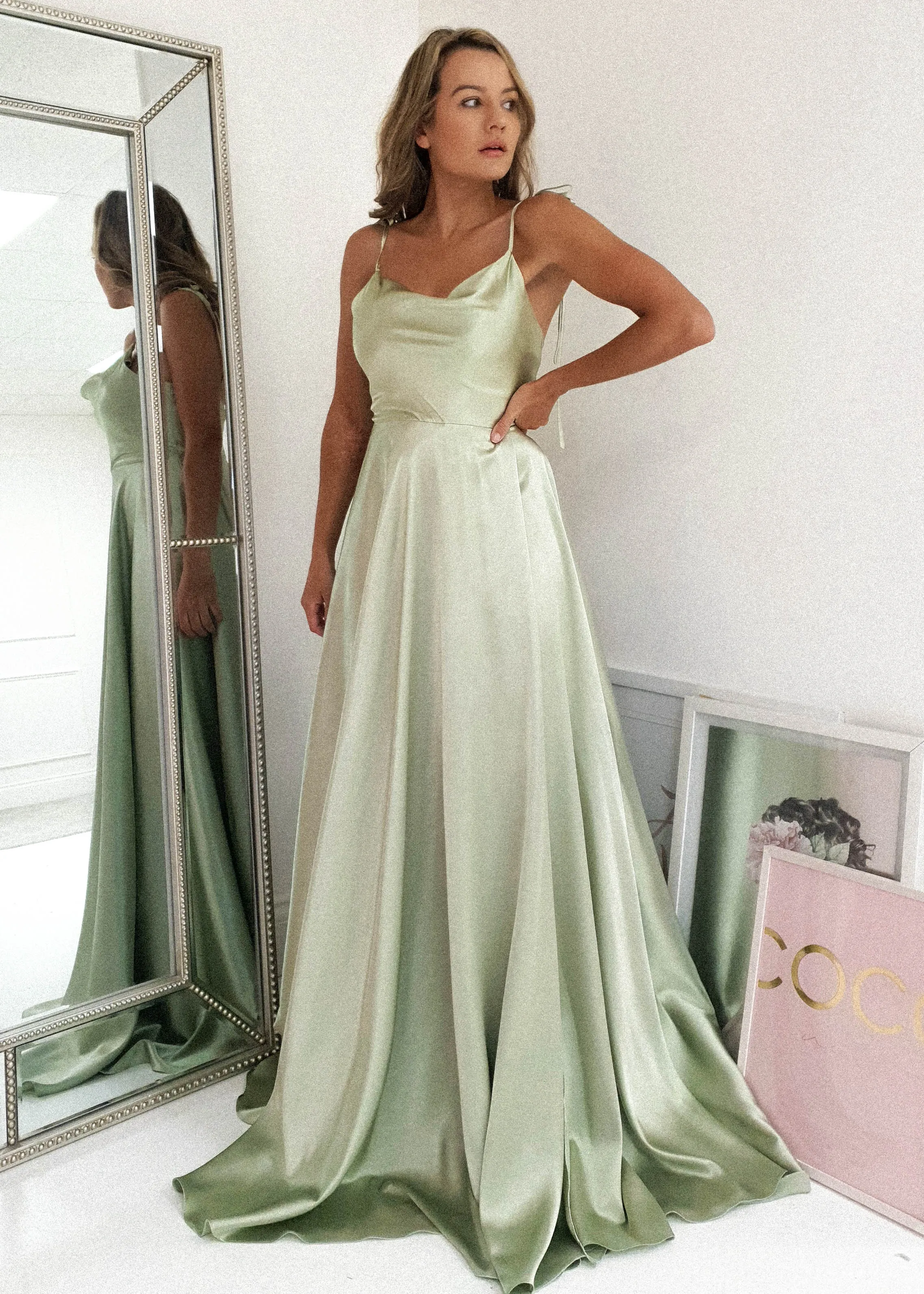 Anna Cowl Neckline Gown | Sage