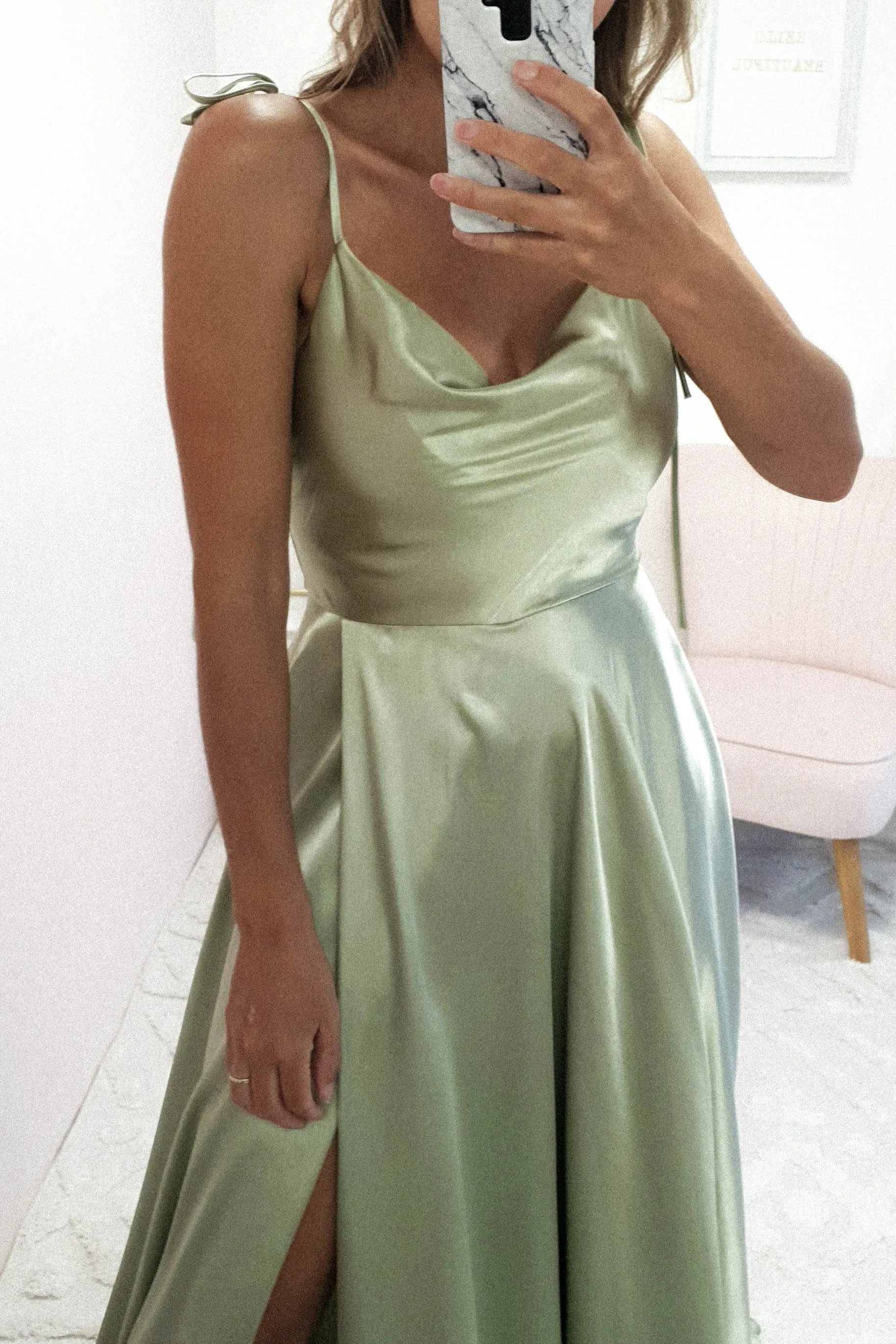 Anna Cowl Neckline Gown | Sage