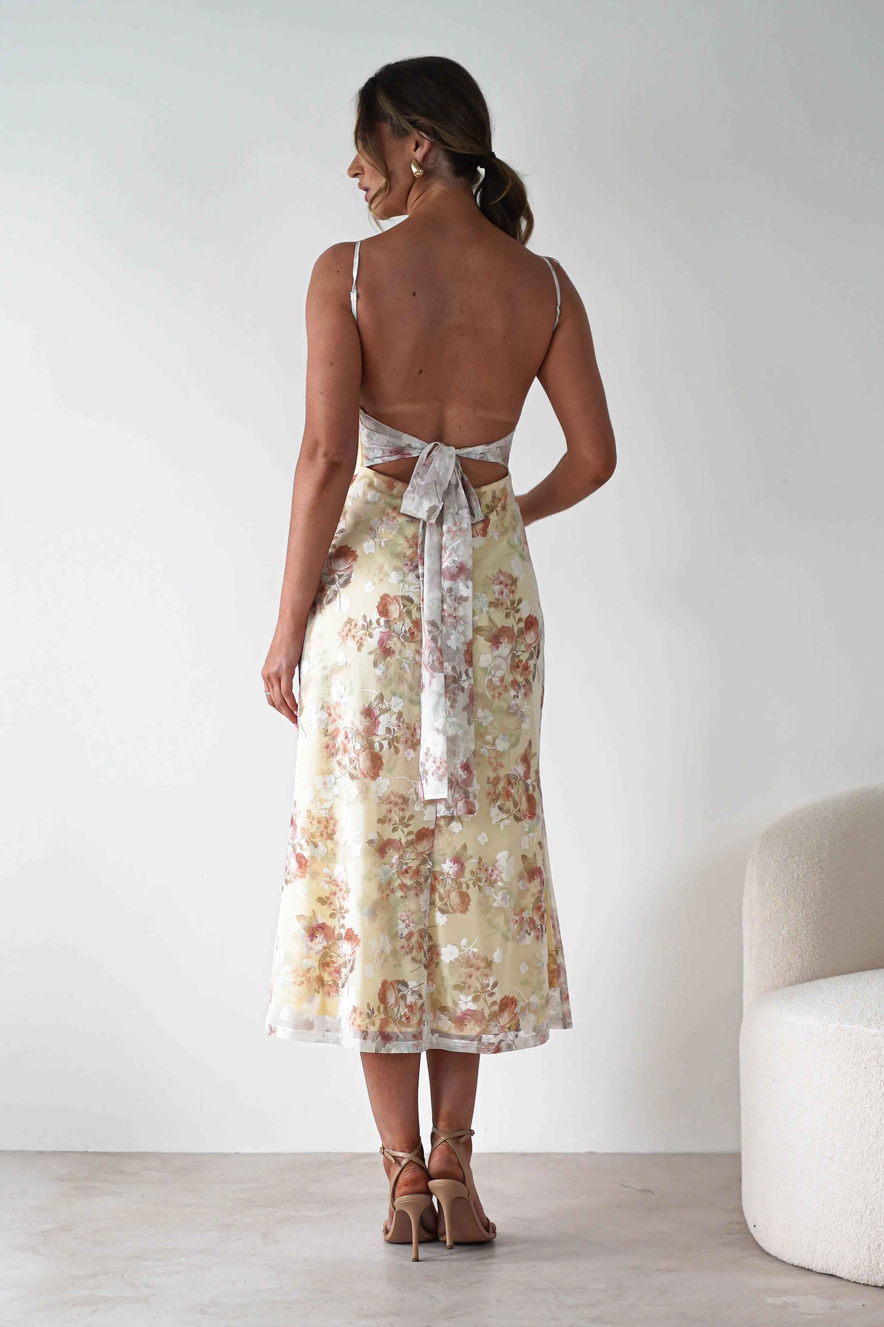 Annabelle Floral Print Midaxi Dress | Yellow