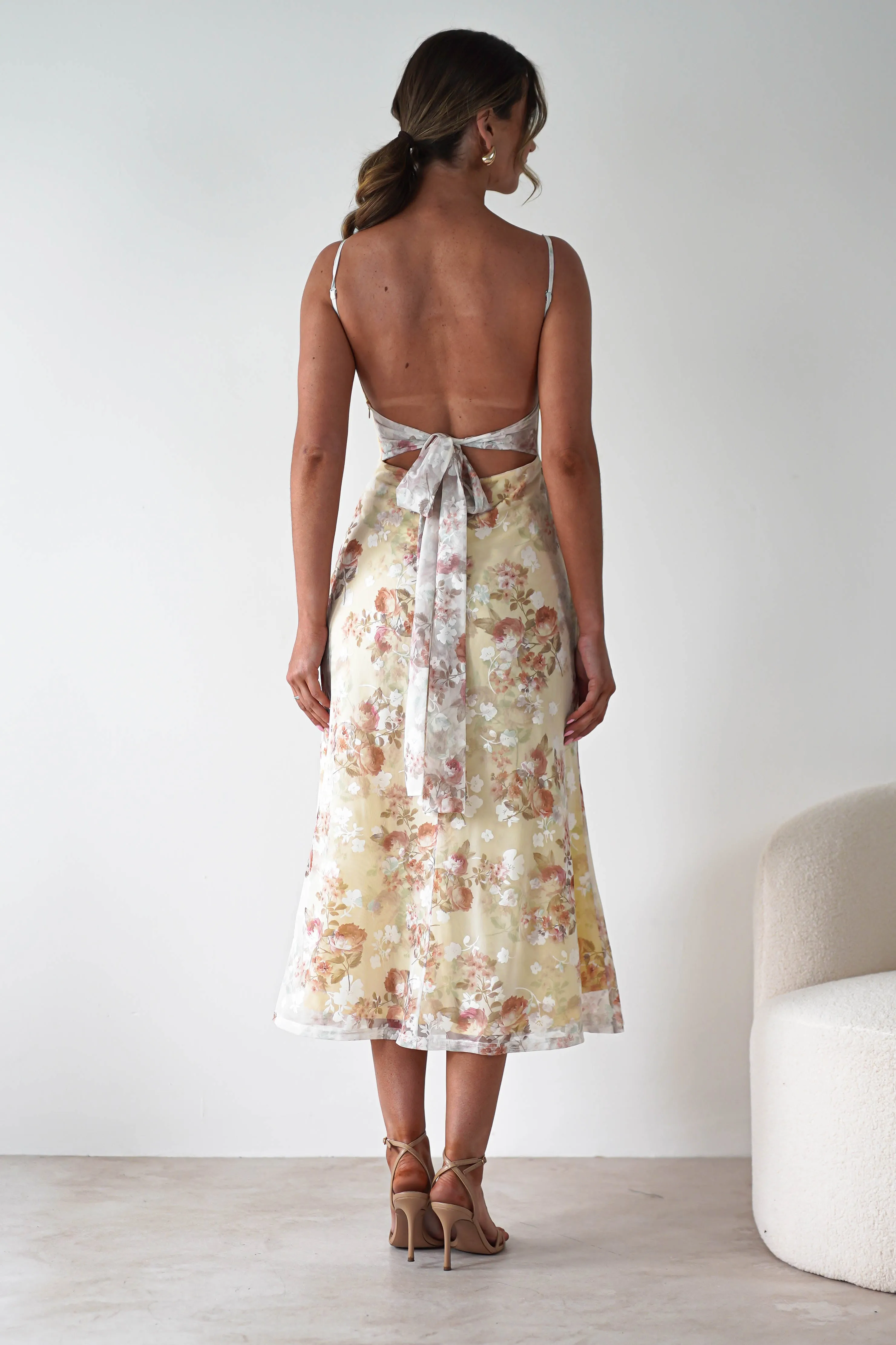 Annabelle Floral Print Midaxi Dress | Yellow