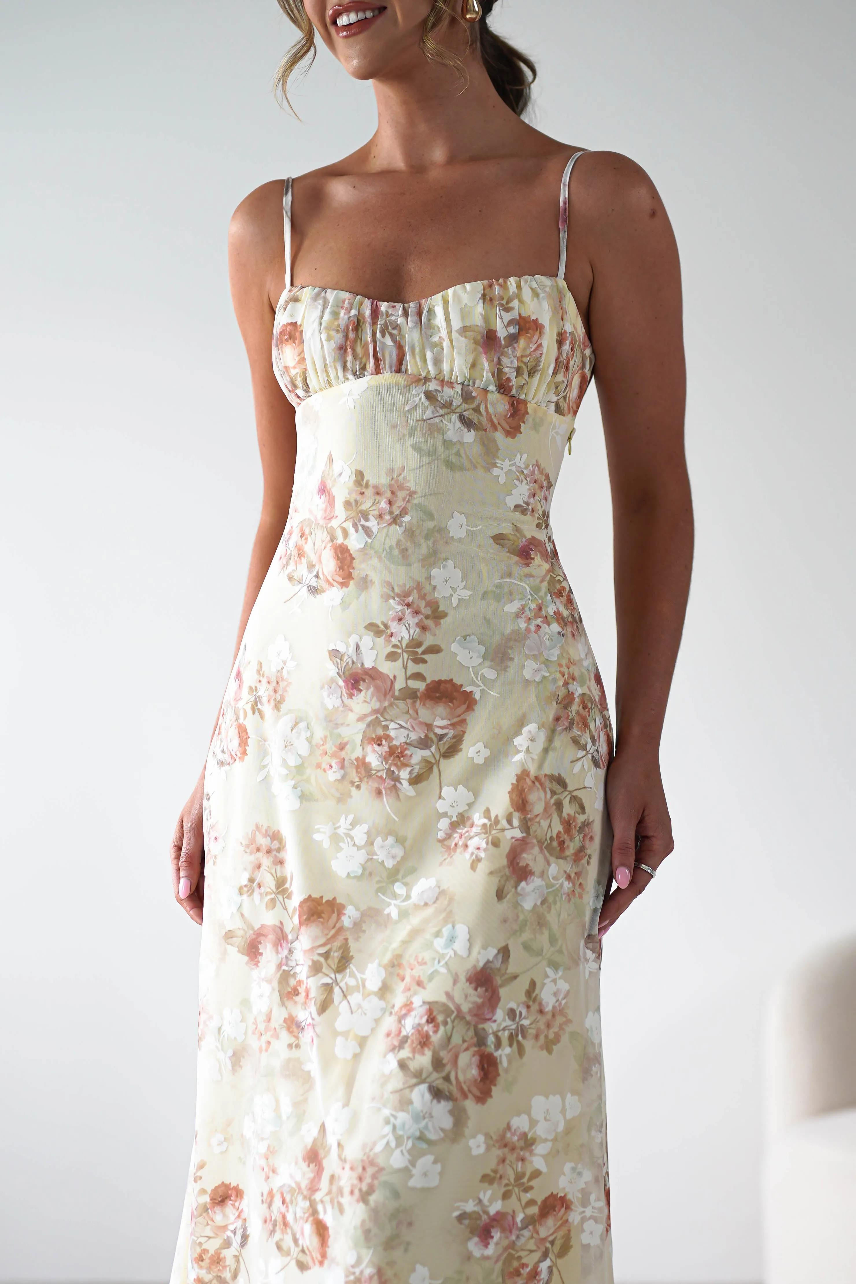 Annabelle Floral Print Midaxi Dress | Yellow
