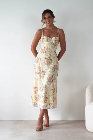 Annabelle Floral Print Midaxi Dress | Yellow