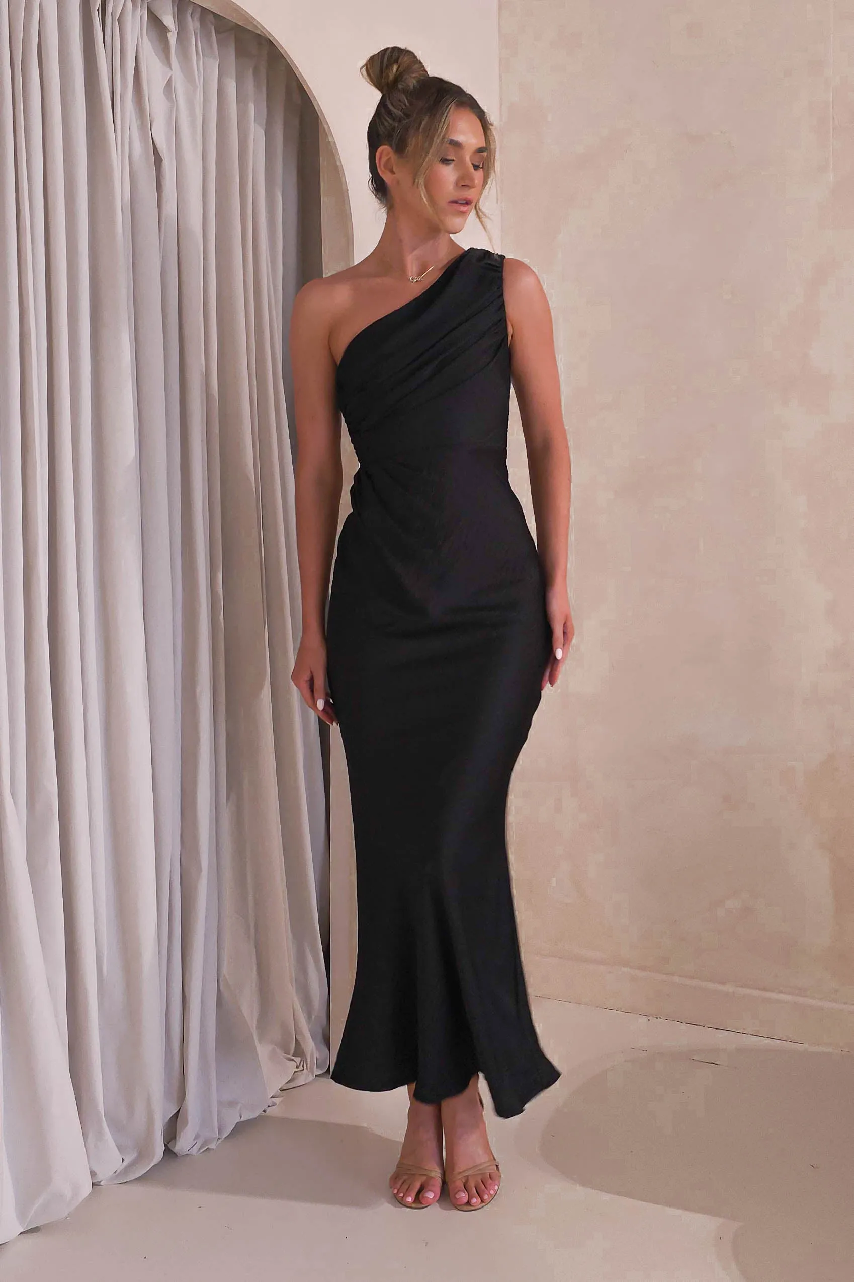 Ansel One Shoulder Maxi Dress  dress,evening dress,graduation dress,party dress,birthday dress,beautiful dress,dress,summer dress,beautiful dressBlack