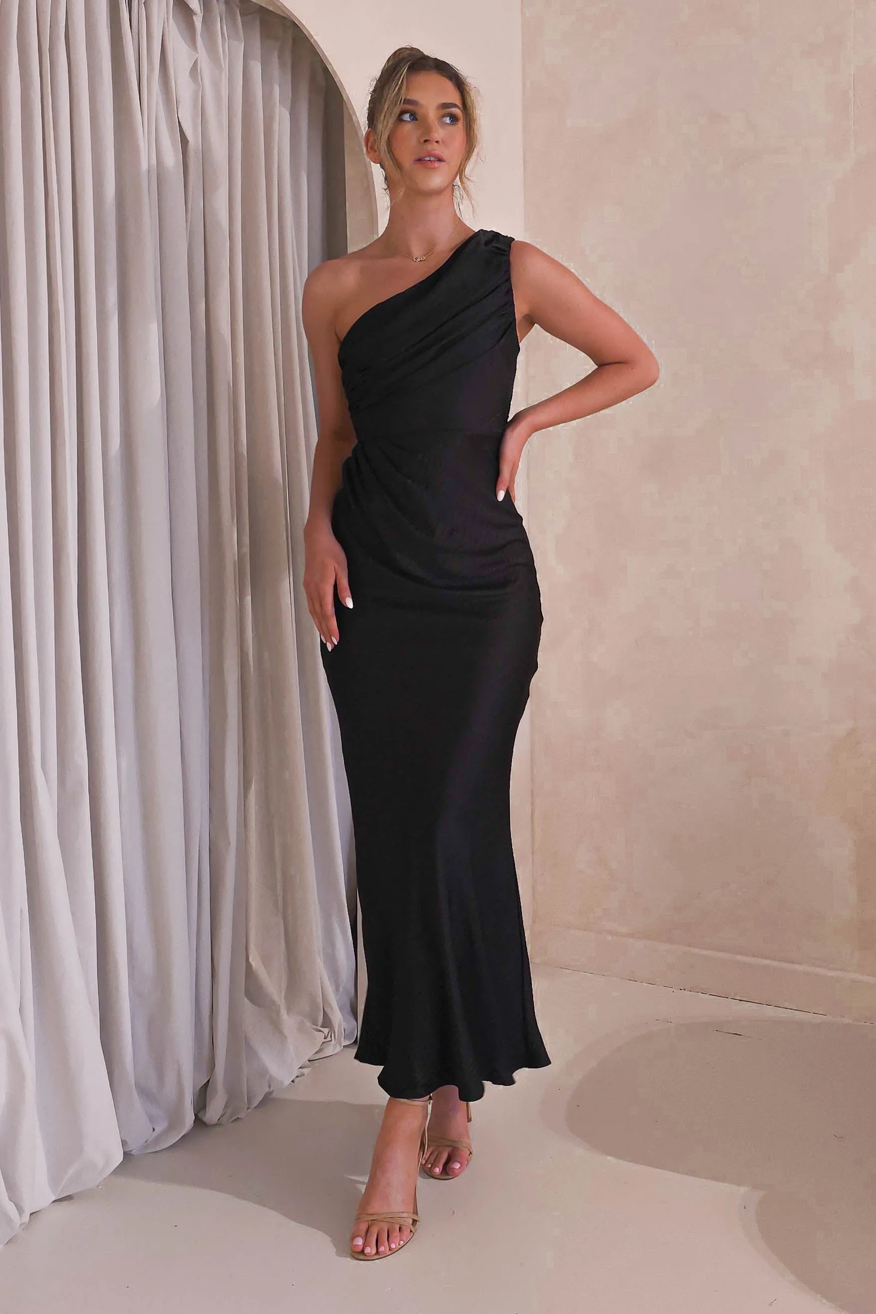 Ansel One Shoulder Maxi Dress  dress,evening dress,graduation dress,party dress,birthday dress,beautiful dress,dress,summer dress,beautiful dressBlack