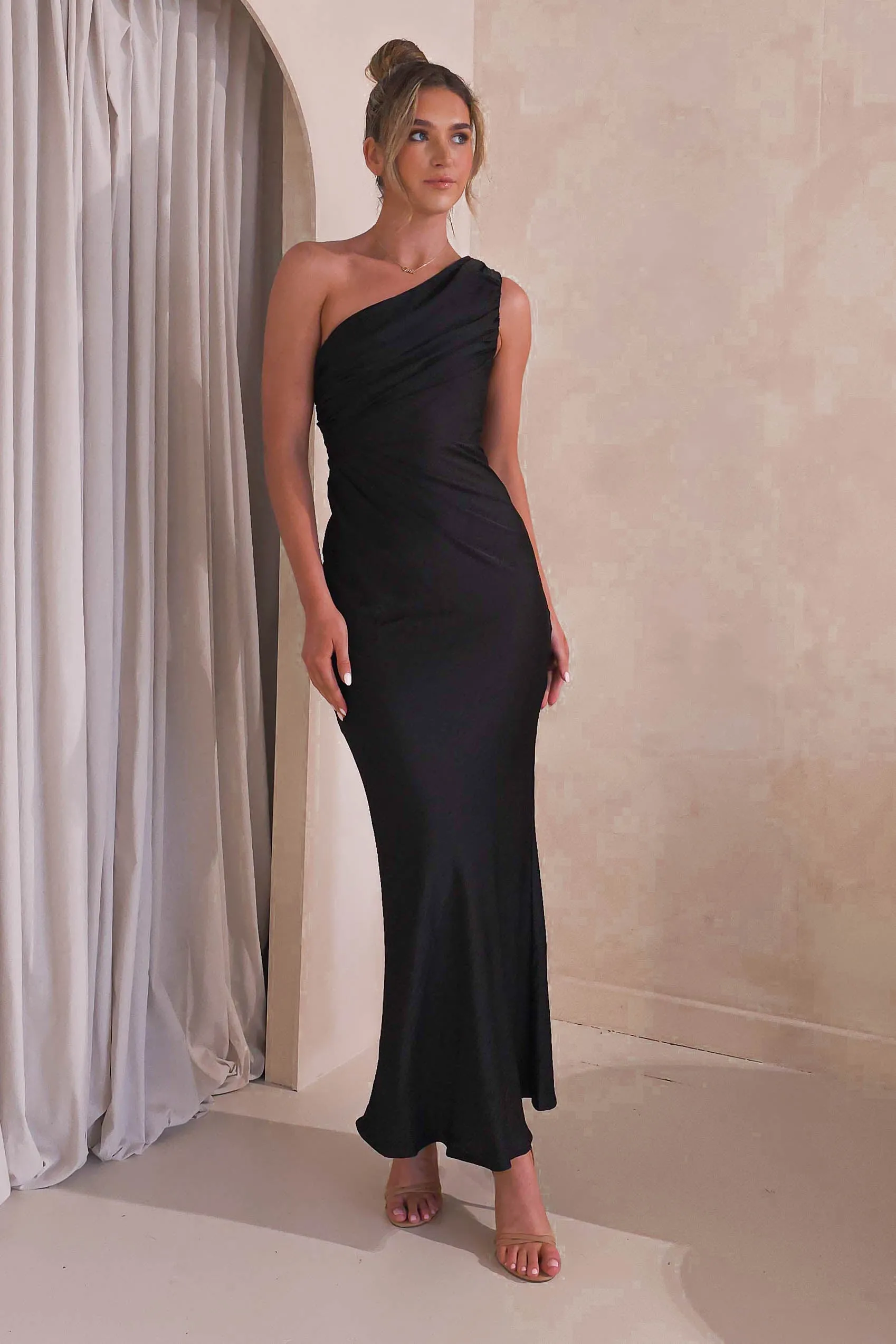 Ansel One Shoulder Maxi Dress  dress,evening dress,graduation dress,party dress,birthday dress,beautiful dress,dress,summer dress,beautiful dressBlack