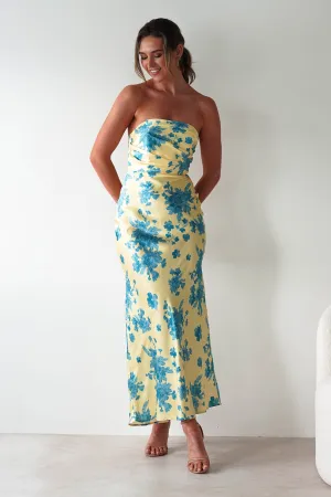 Anthonia Floral Satin Maxi Dress | Yellow/Blue