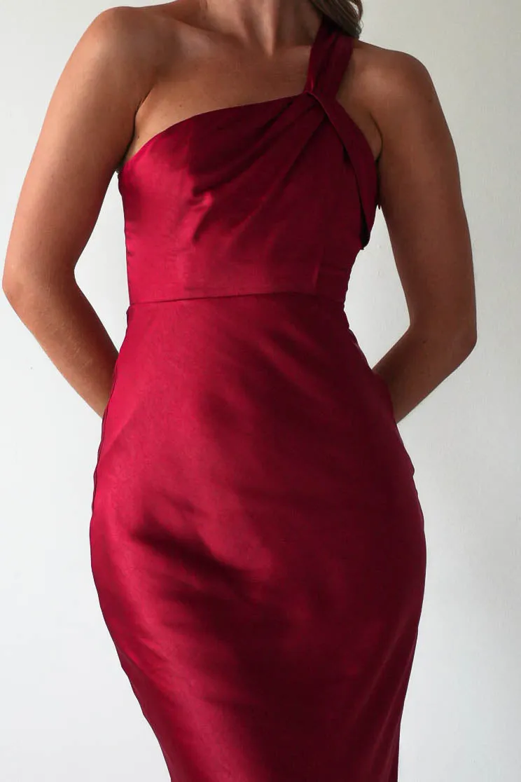 Ashlee Soft Satin One Shoulder Maxi Dress | Red