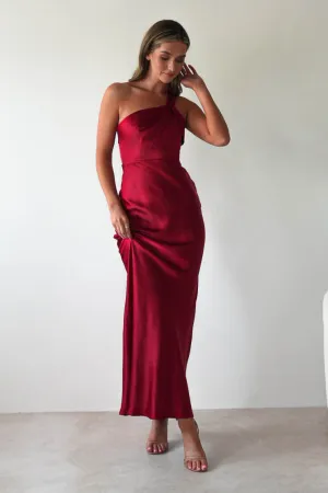 Ashlee Soft Satin One Shoulder Maxi Dress | Red