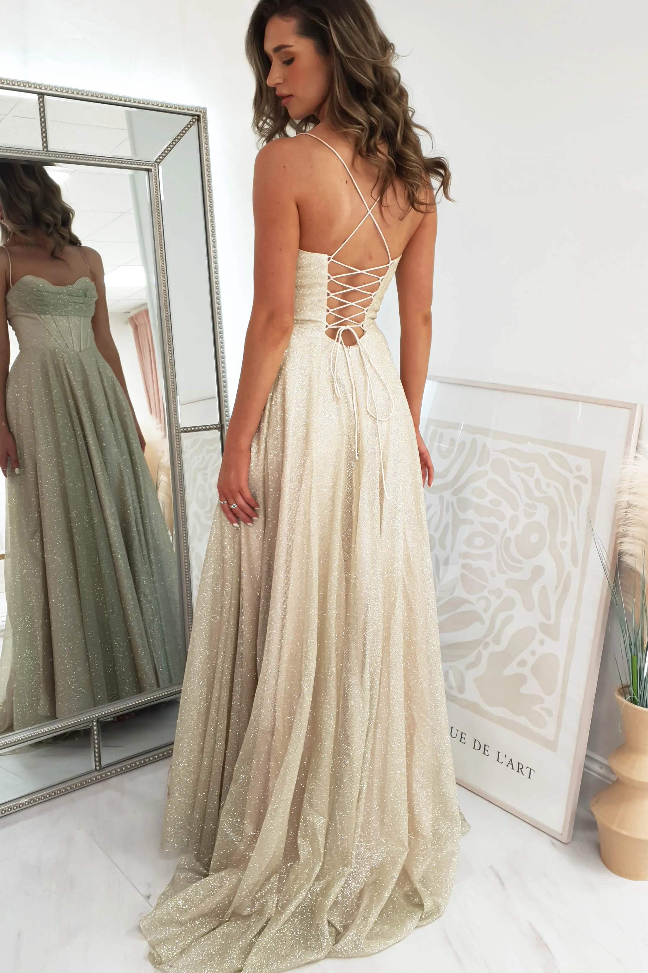 Aurora Corset Glitter Gown | Gold