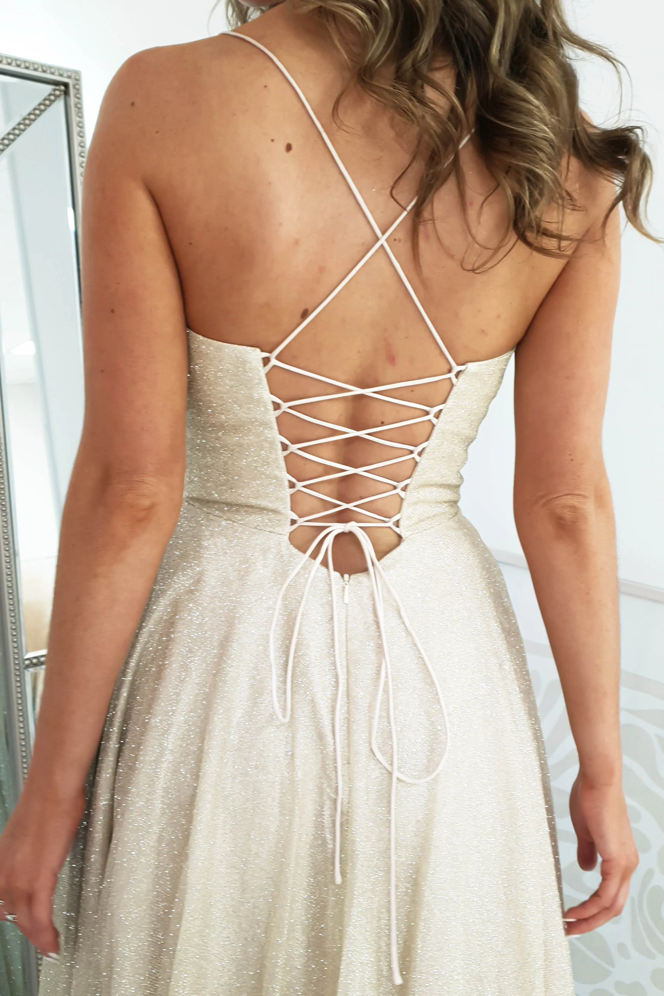 Aurora Corset Glitter Gown | Gold