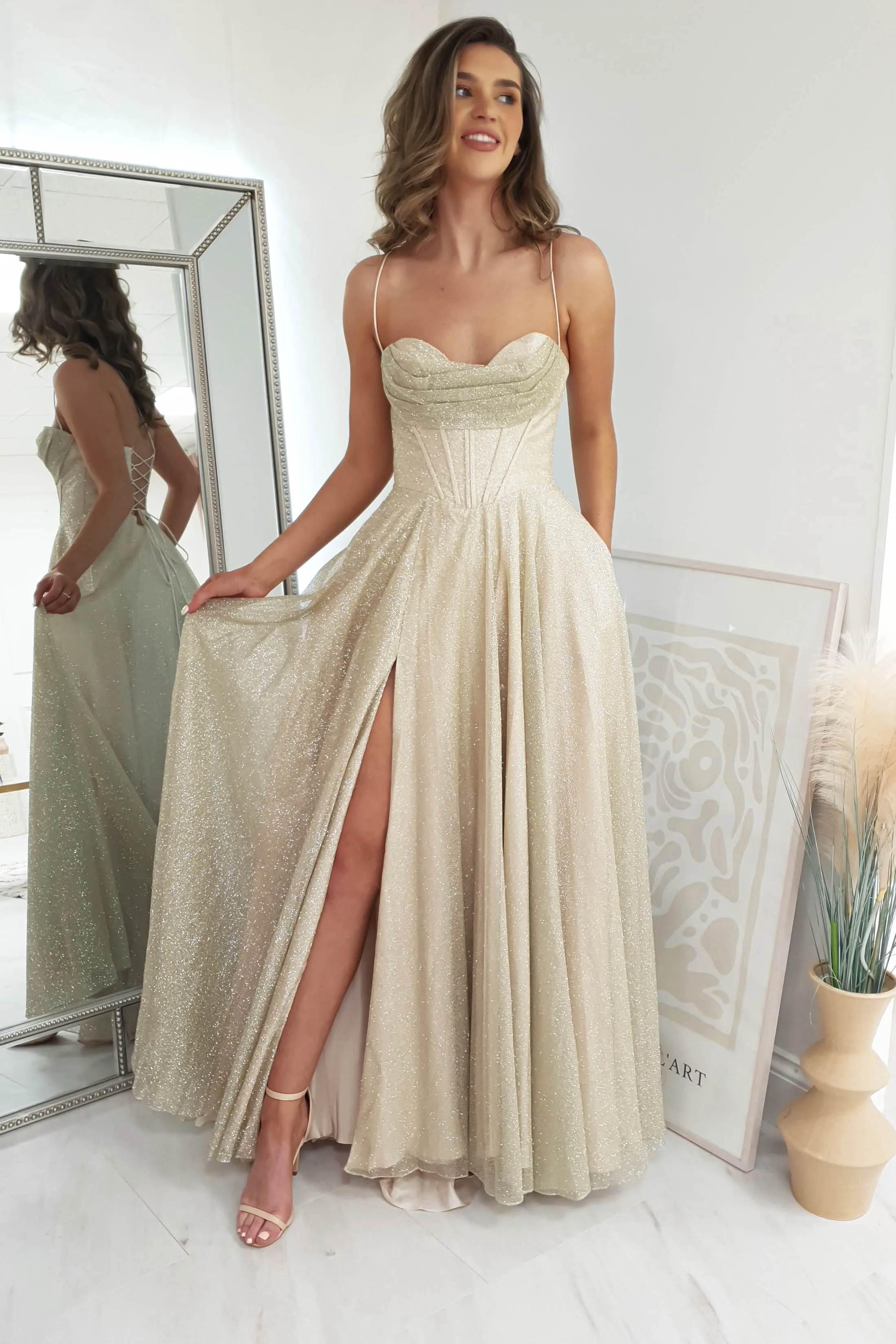 Aurora Corset Glitter Gown | Gold