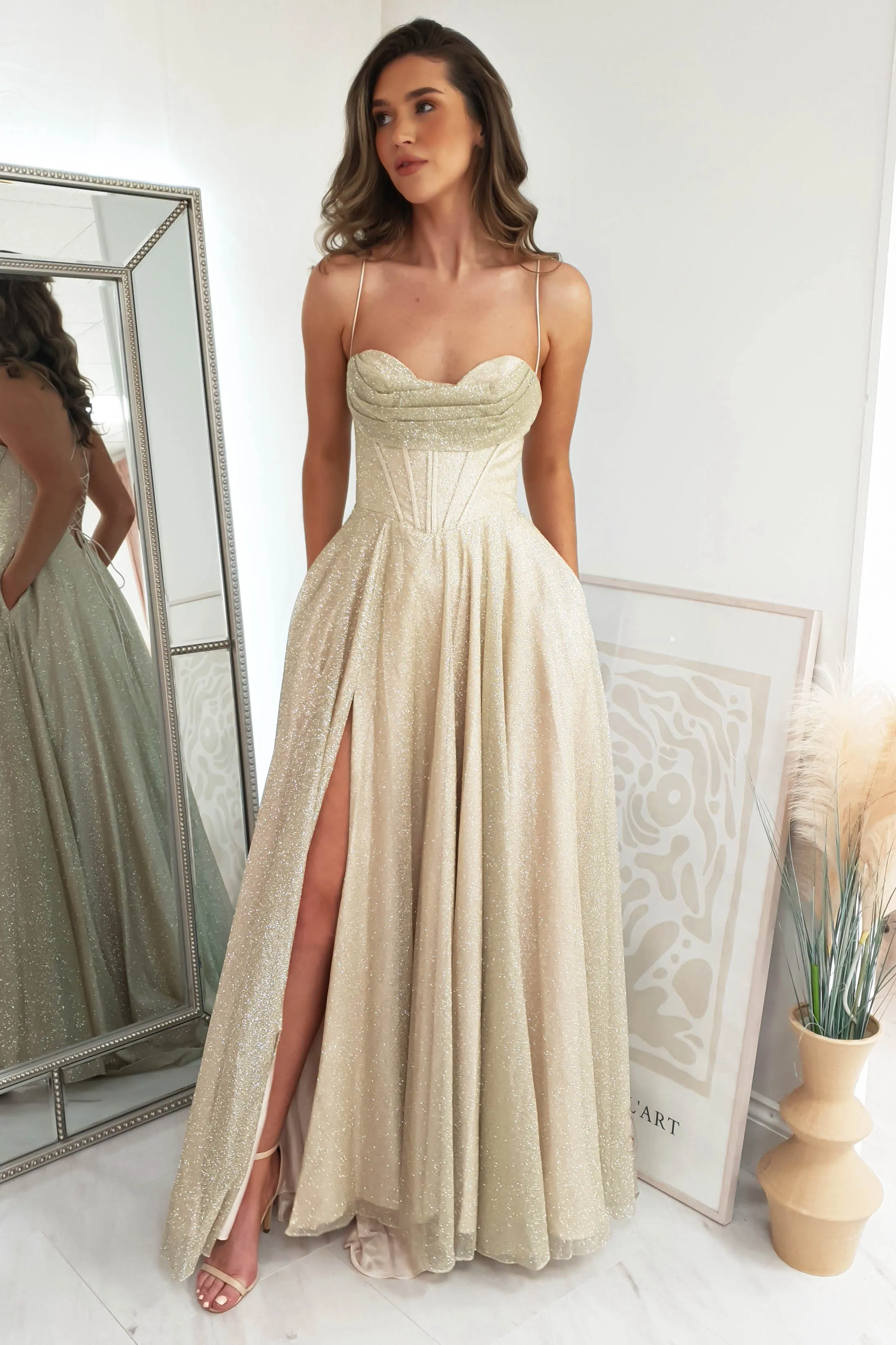 Aurora Corset Glitter Gown | Gold