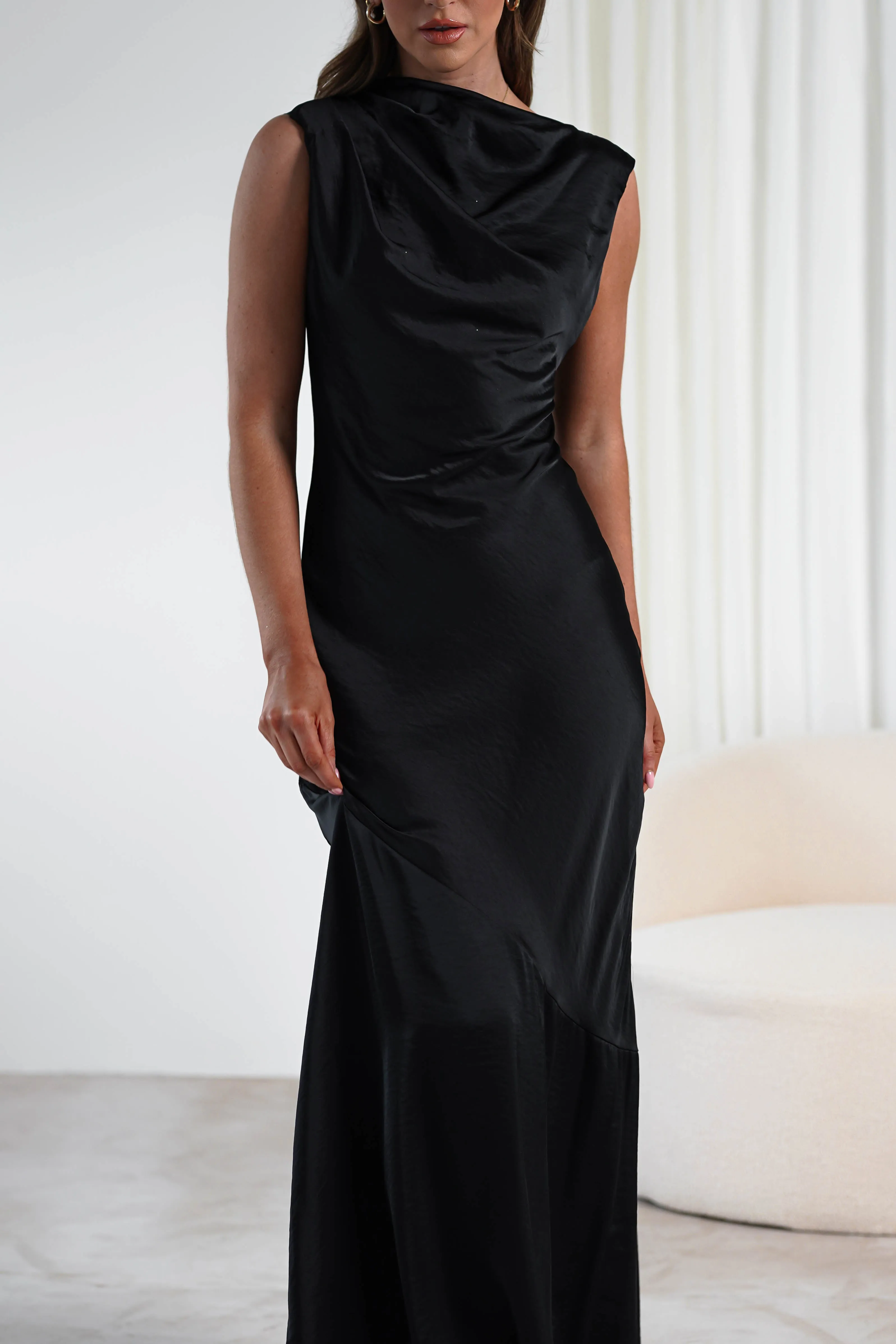 Avelina Soft Satin Maxi Dress | Black