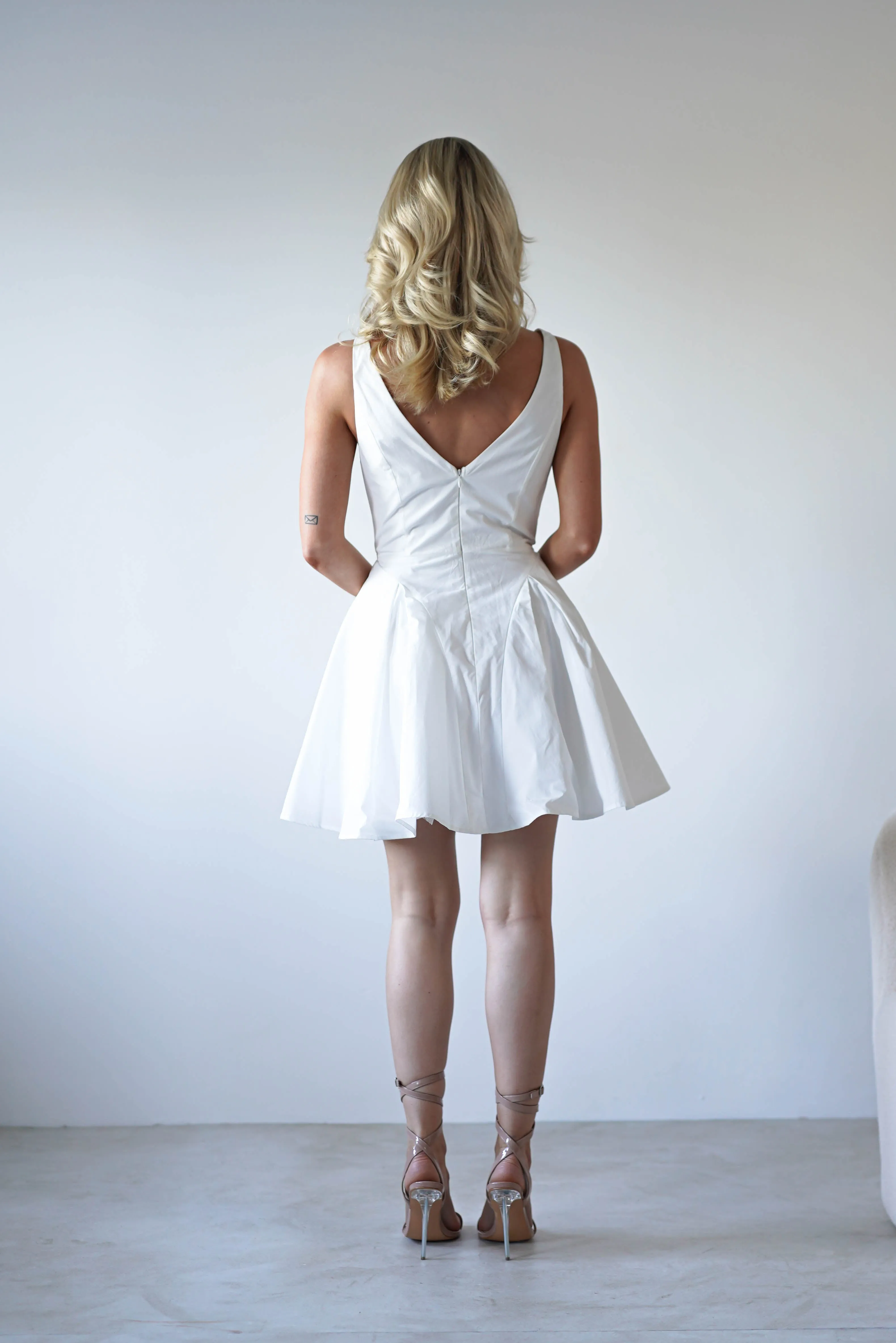 Baxter Cotton Gold Button Mini Dress | White