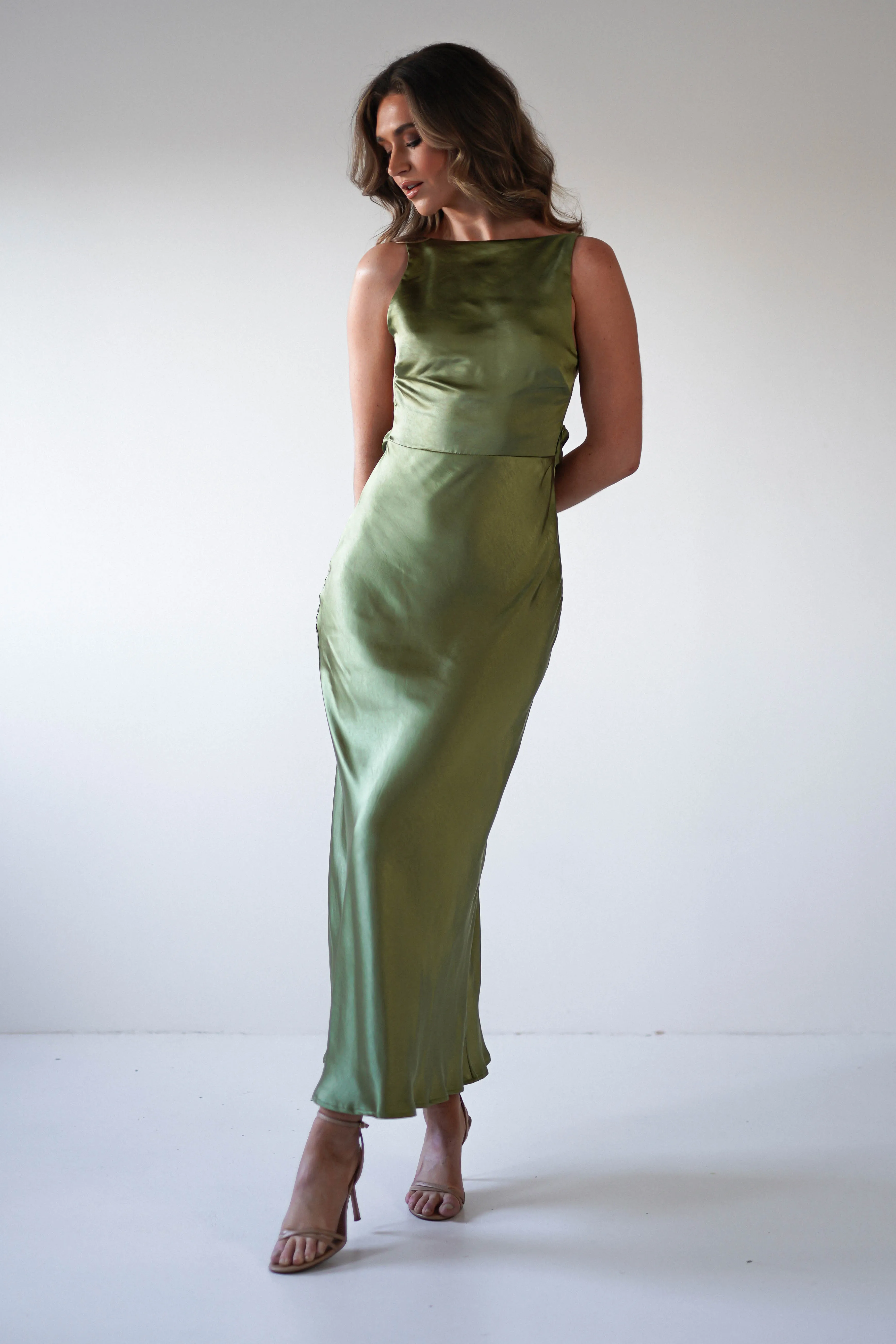 Bayleigh Soft Satin Maxi Dress | Olive