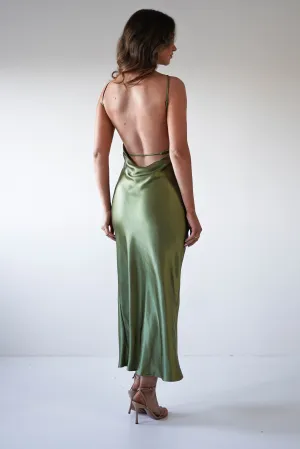 Bayleigh Soft Satin Maxi Dress | Olive
