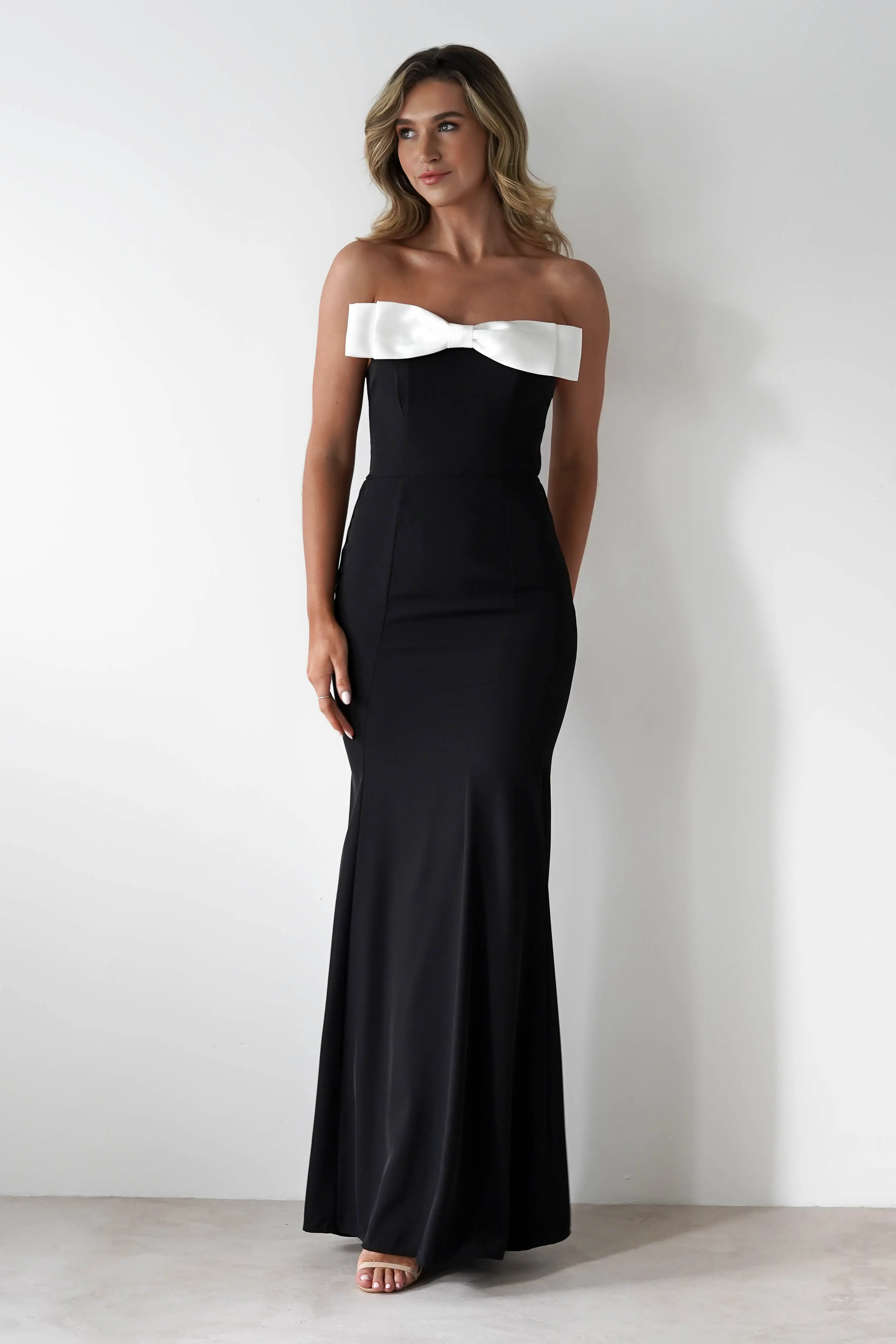 Beckett Strapless Bow Maxi Dress  dress,evening dress,graduation dress,party dress,birthday dress,beautiful dress,dress,summer dress,beautiful dressBlack/White