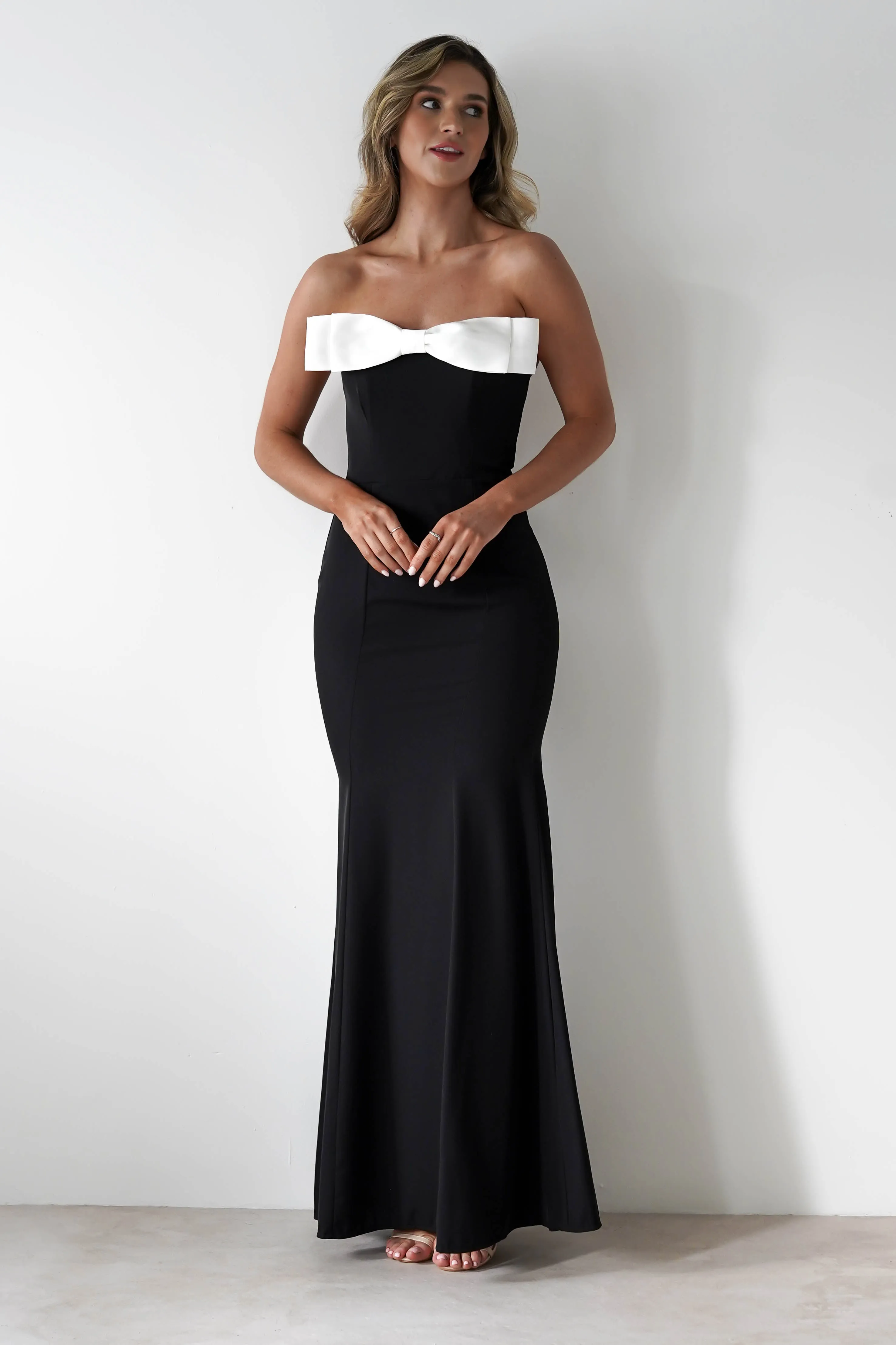 Beckett Strapless Bow Maxi Dress  dress,evening dress,graduation dress,party dress,birthday dress,beautiful dress,dress,summer dress,beautiful dressBlack/White