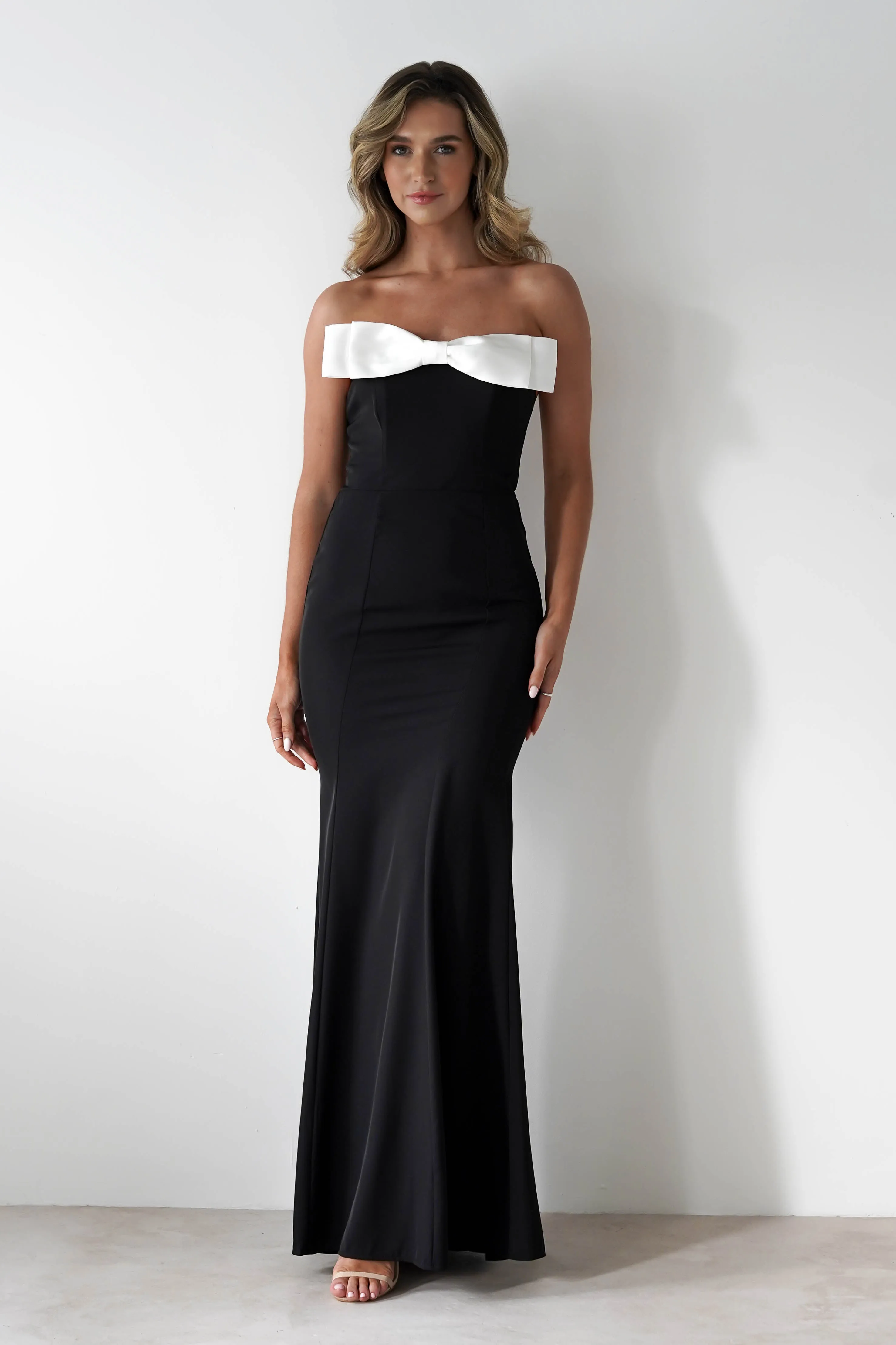 Beckett Strapless Bow Maxi Dress  dress,evening dress,graduation dress,party dress,birthday dress,beautiful dress,dress,summer dress,beautiful dressBlack/White