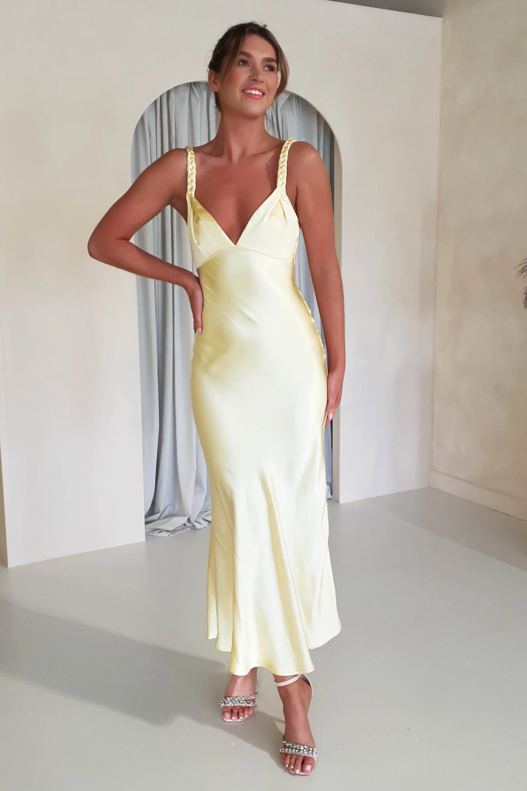 Bethanie Soft Satin Maxi Dress | Yellow
