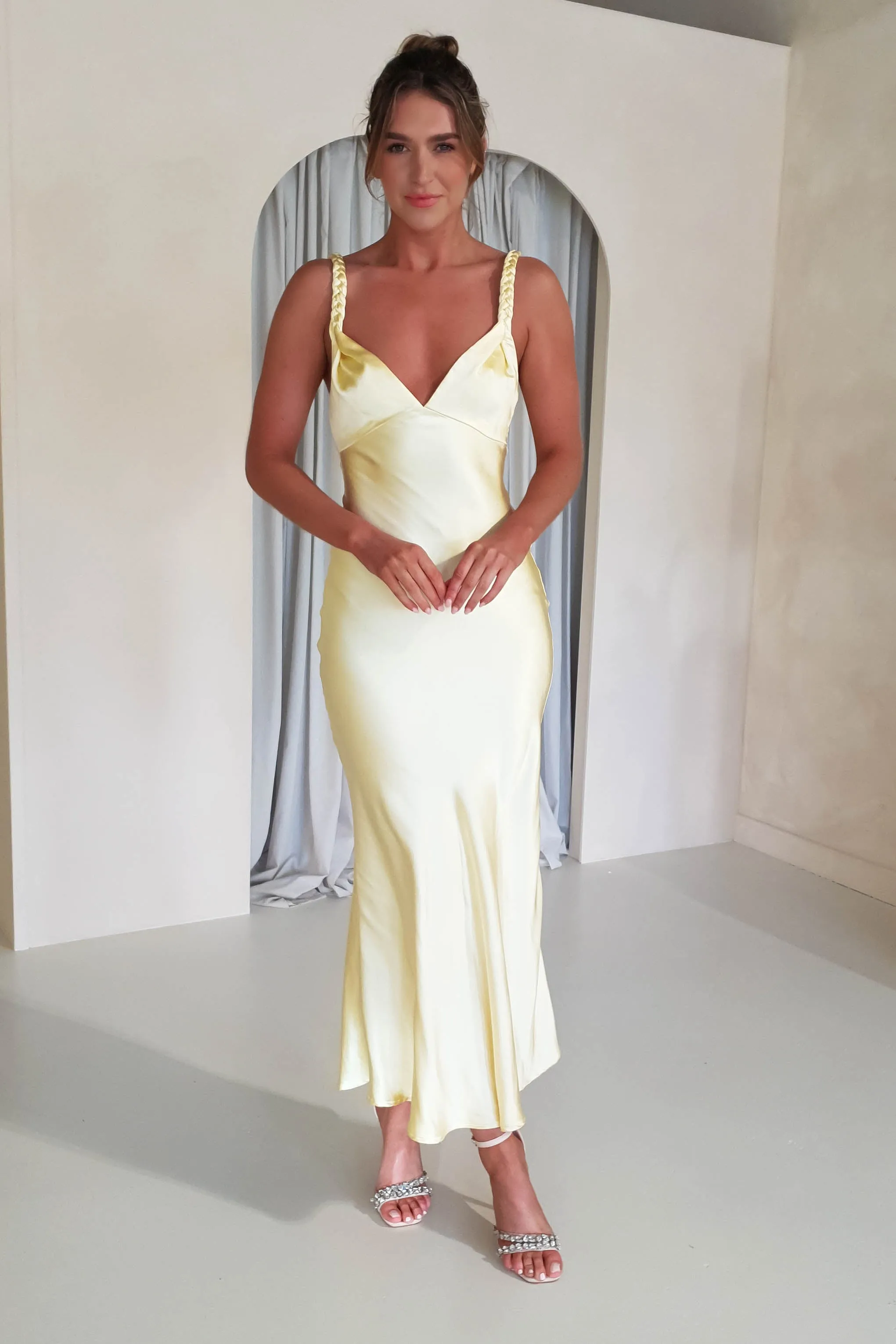 Bethanie Soft Satin Maxi Dress | Yellow
