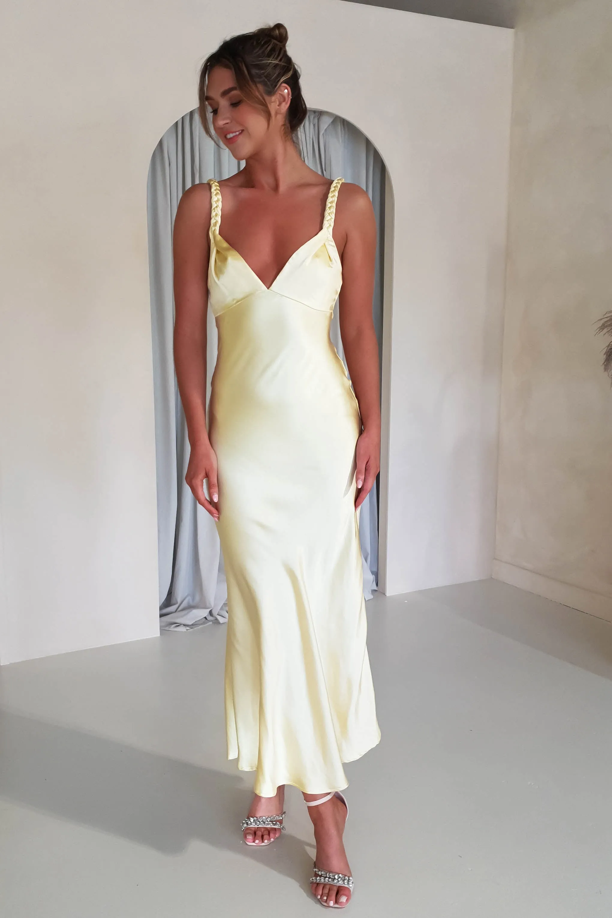 Bethanie Soft Satin Maxi Dress | Yellow
