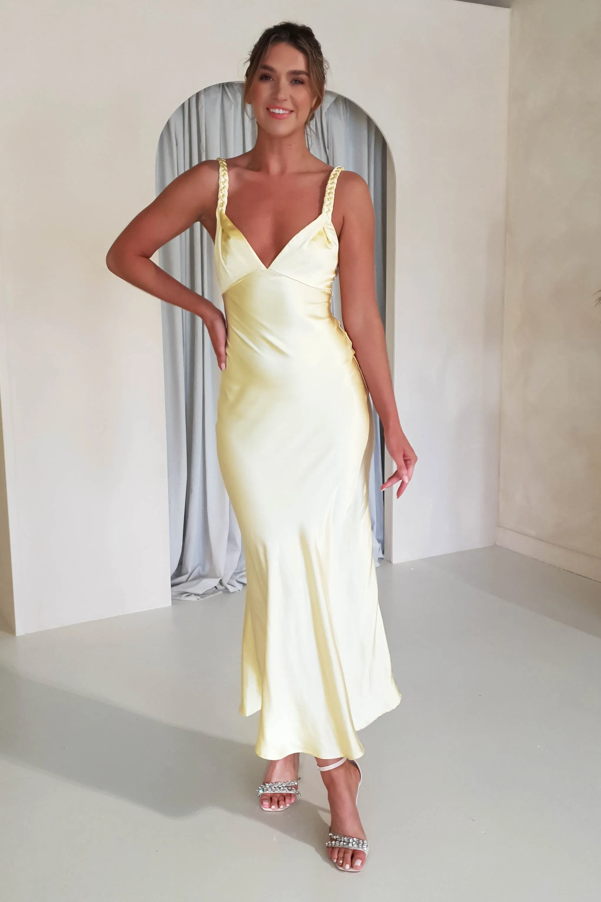 Bethanie Soft Satin Maxi Dress | Yellow