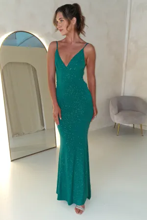 Billie Glitter Bodycon Gown | Emerald Green