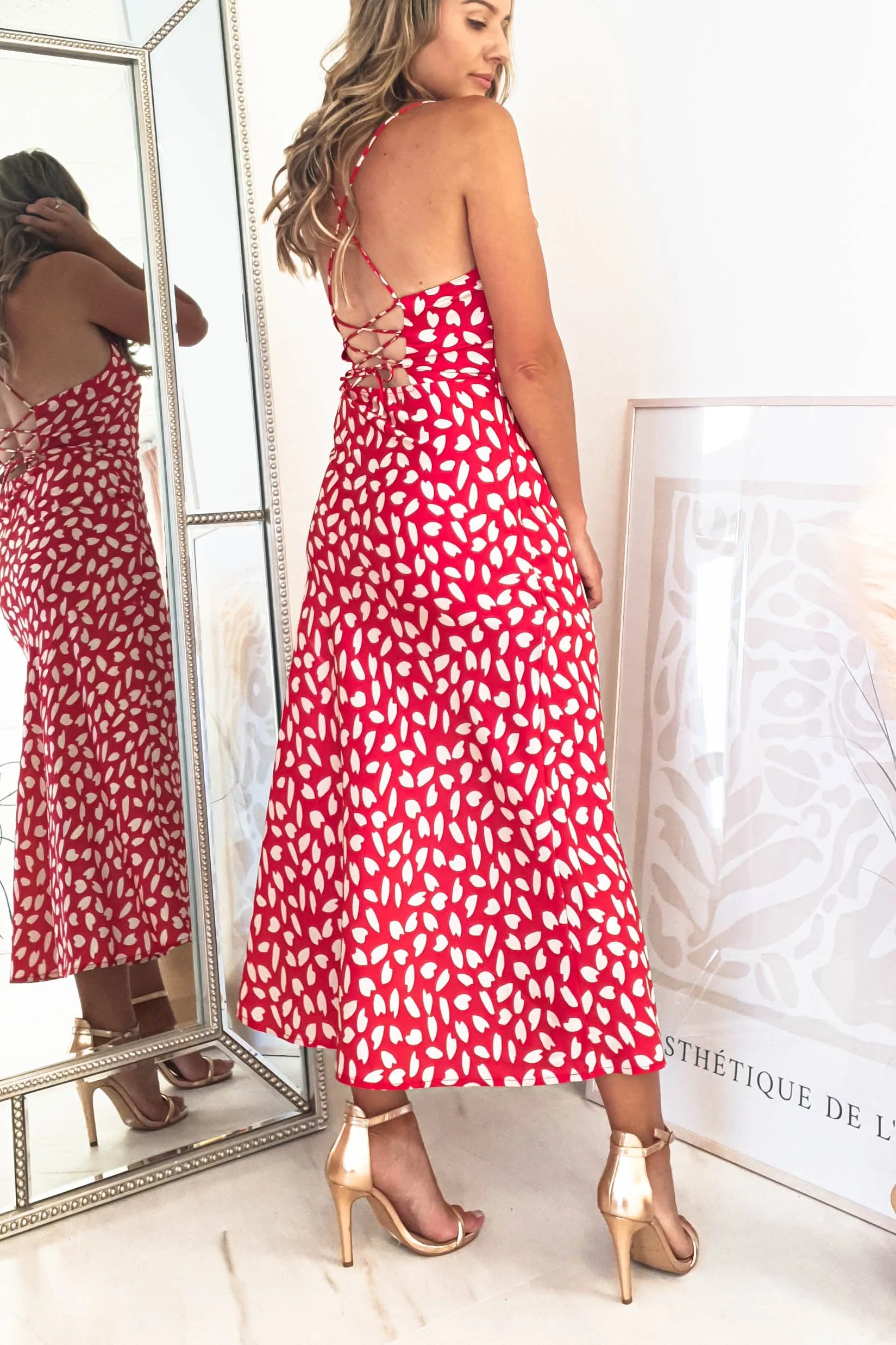 Billy Printed Satin Midi Dress | Red
