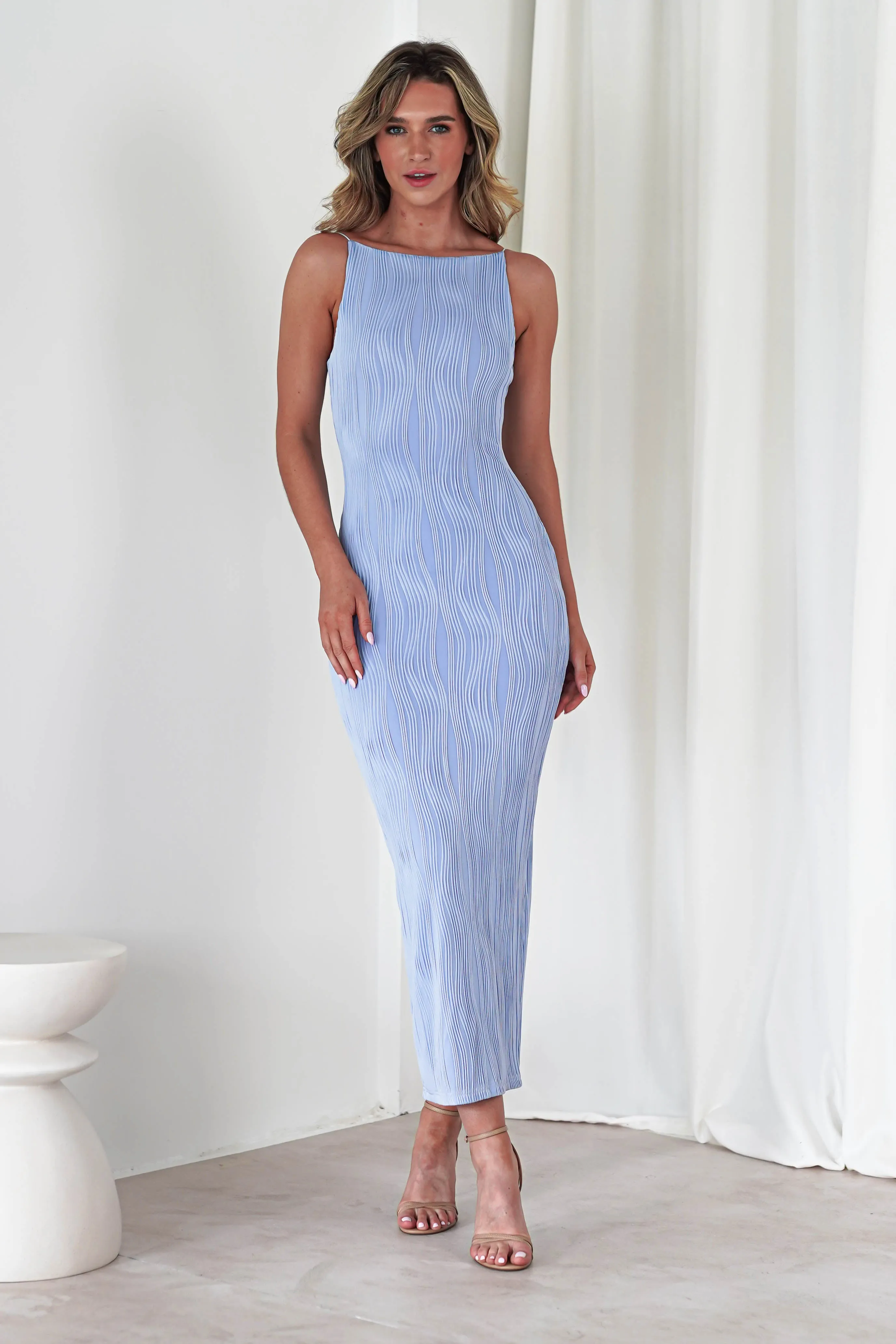 Brighton Textured Bodycon Midaxi Dress | Blue