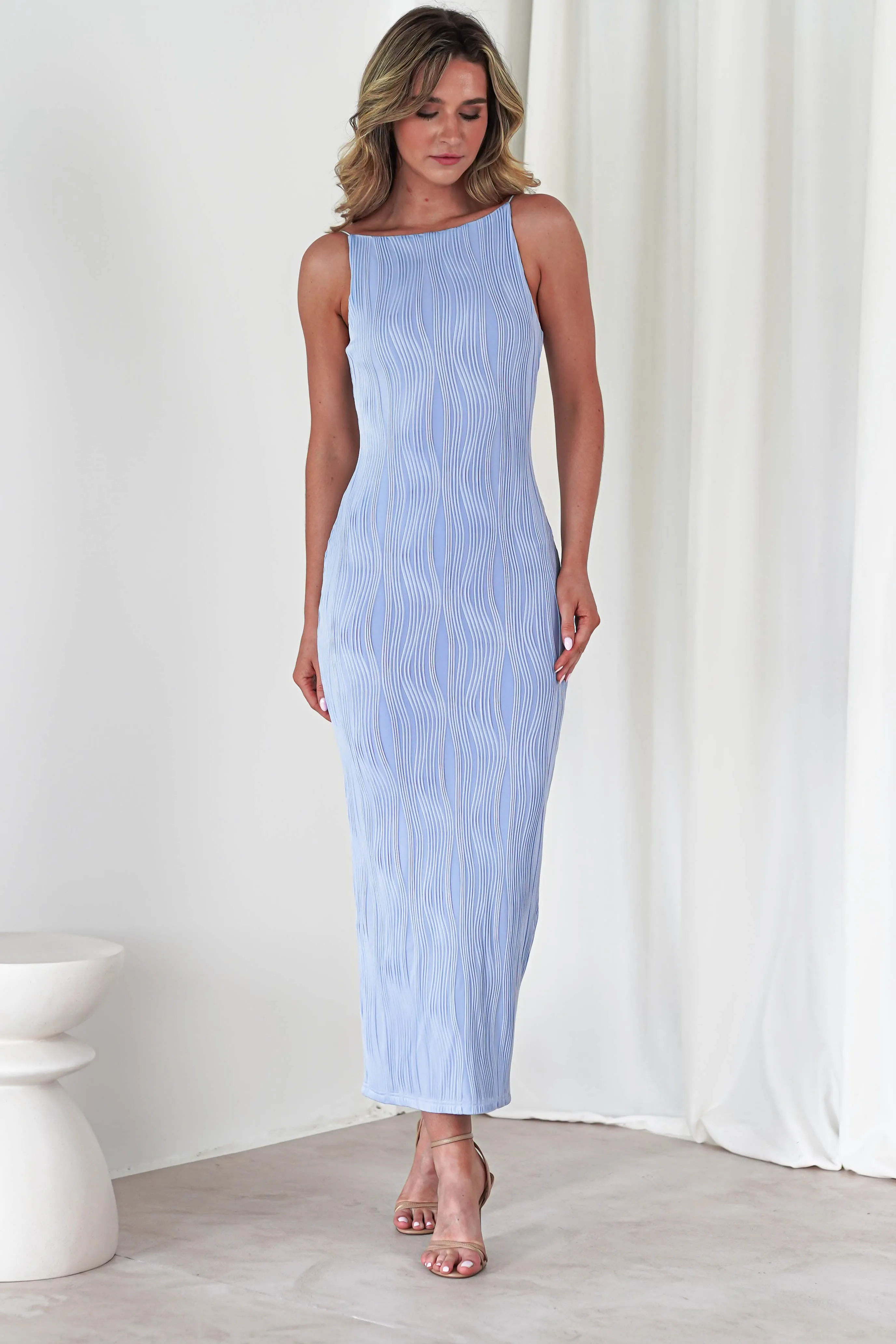 Brighton Textured Bodycon Midaxi Dress | Blue