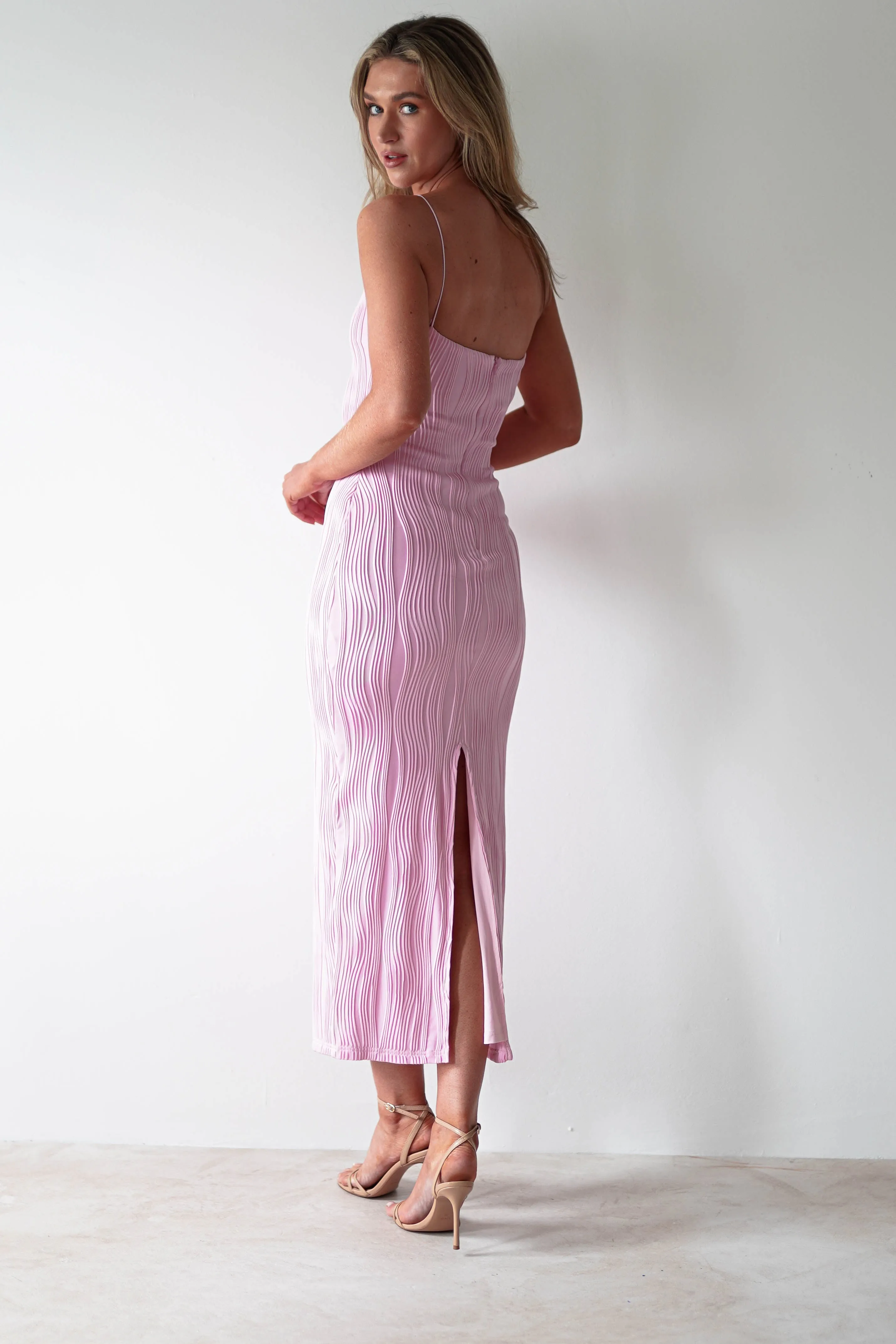 Brighton Textured Bodycon Midaxi Dress | Pink