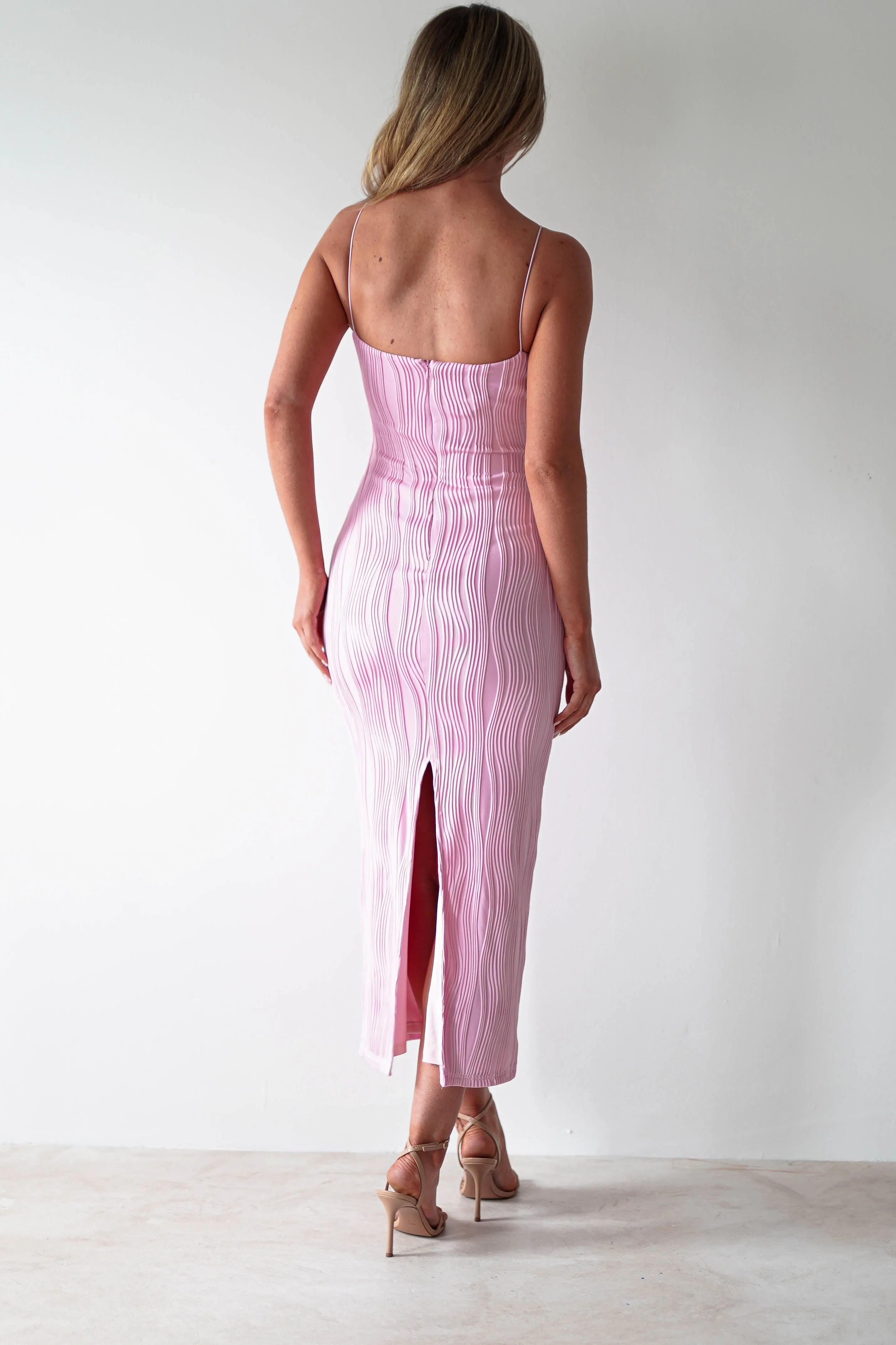 Brighton Textured Bodycon Midaxi Dress | Pink