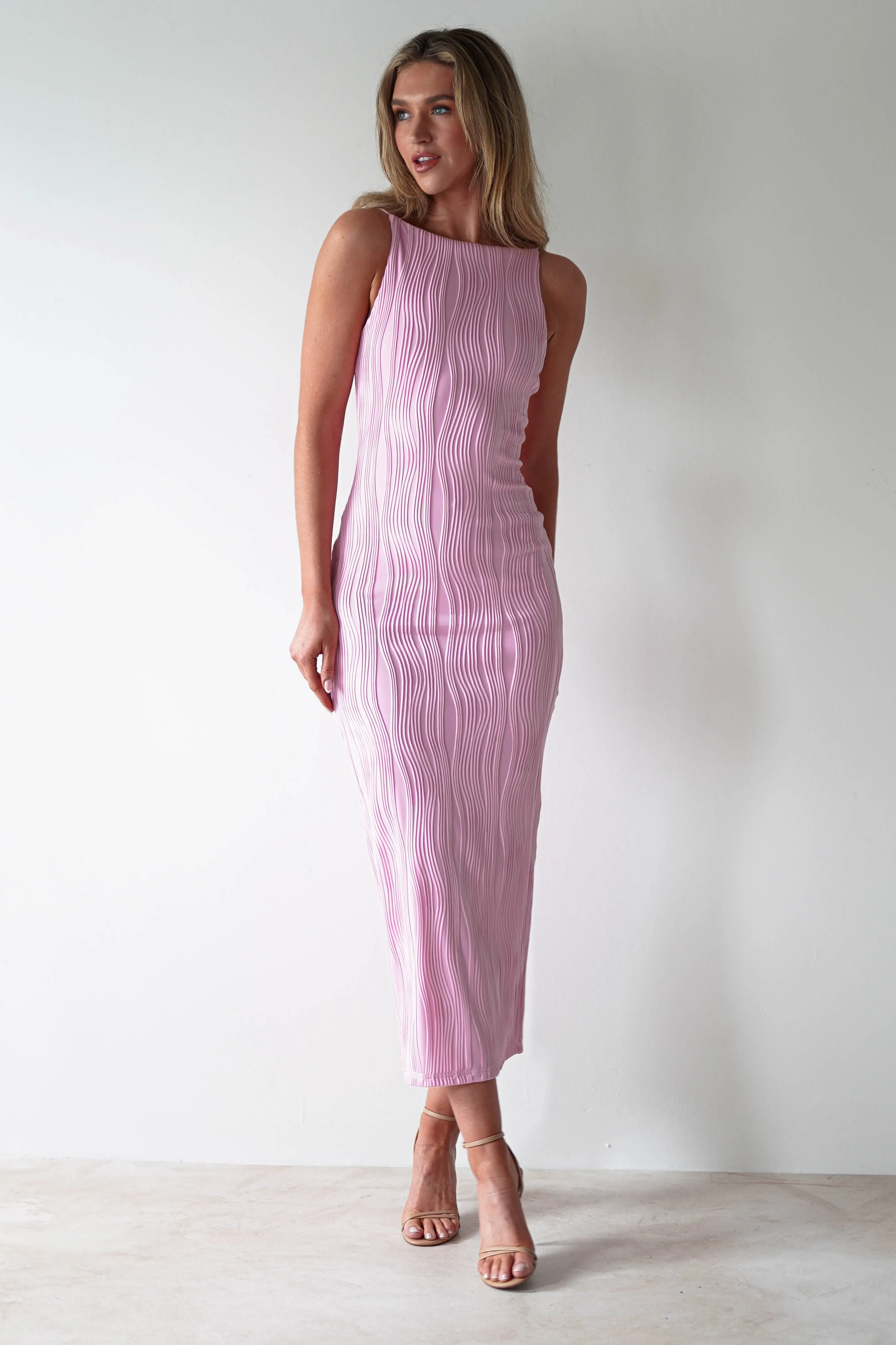 Brighton Textured Bodycon Midaxi Dress | Pink