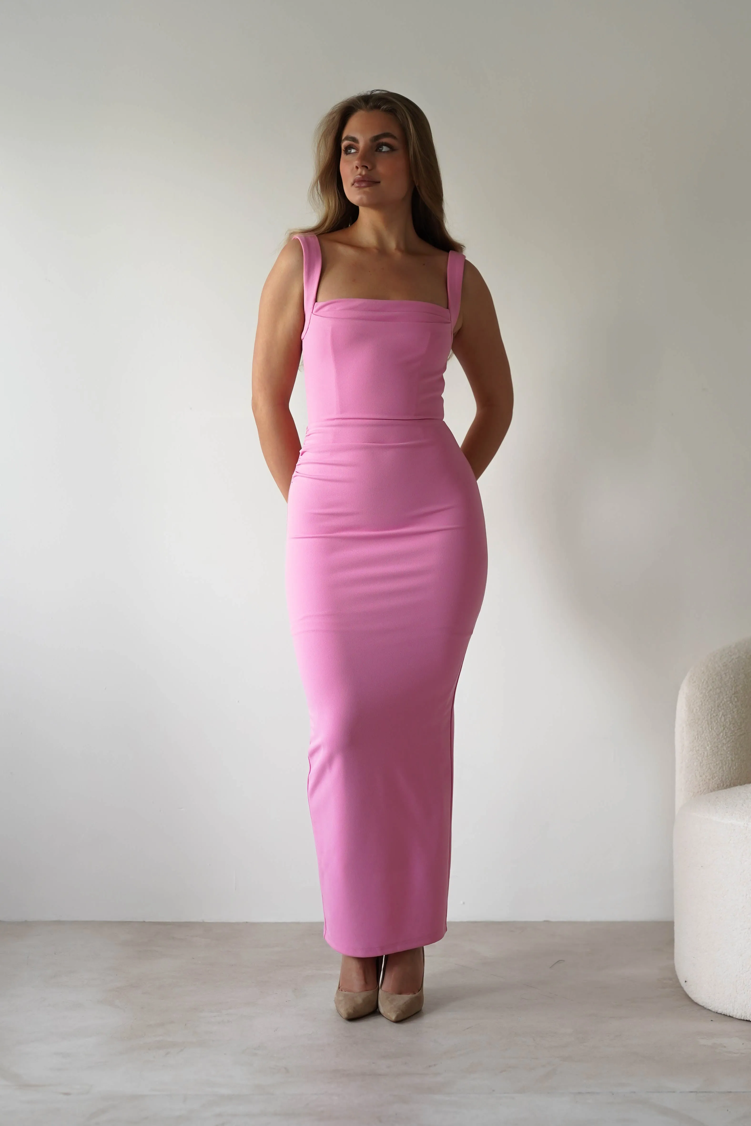 Brooke Square Neck Maxi Dress | Pink
