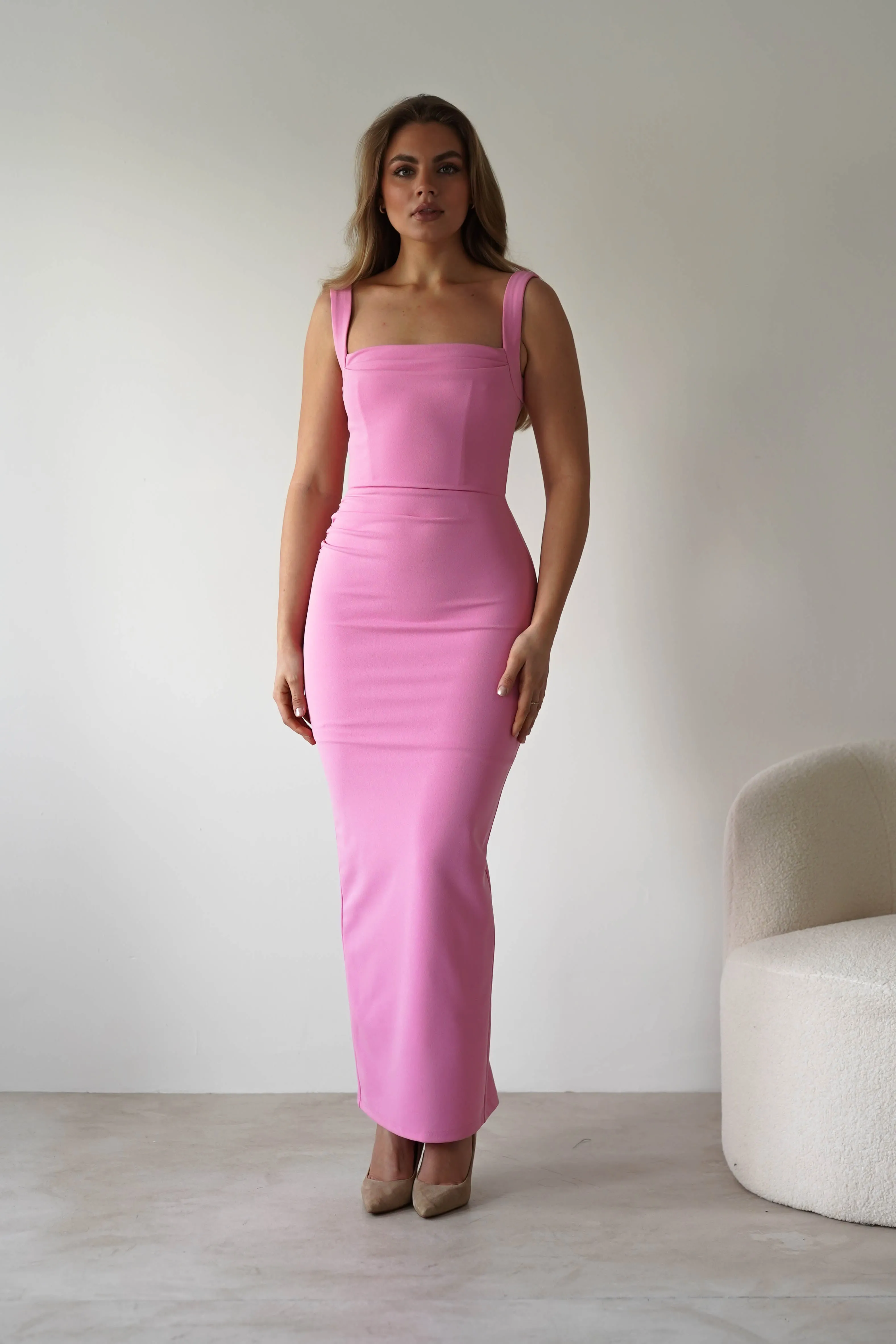 Brooke Square Neck Maxi Dress | Pink