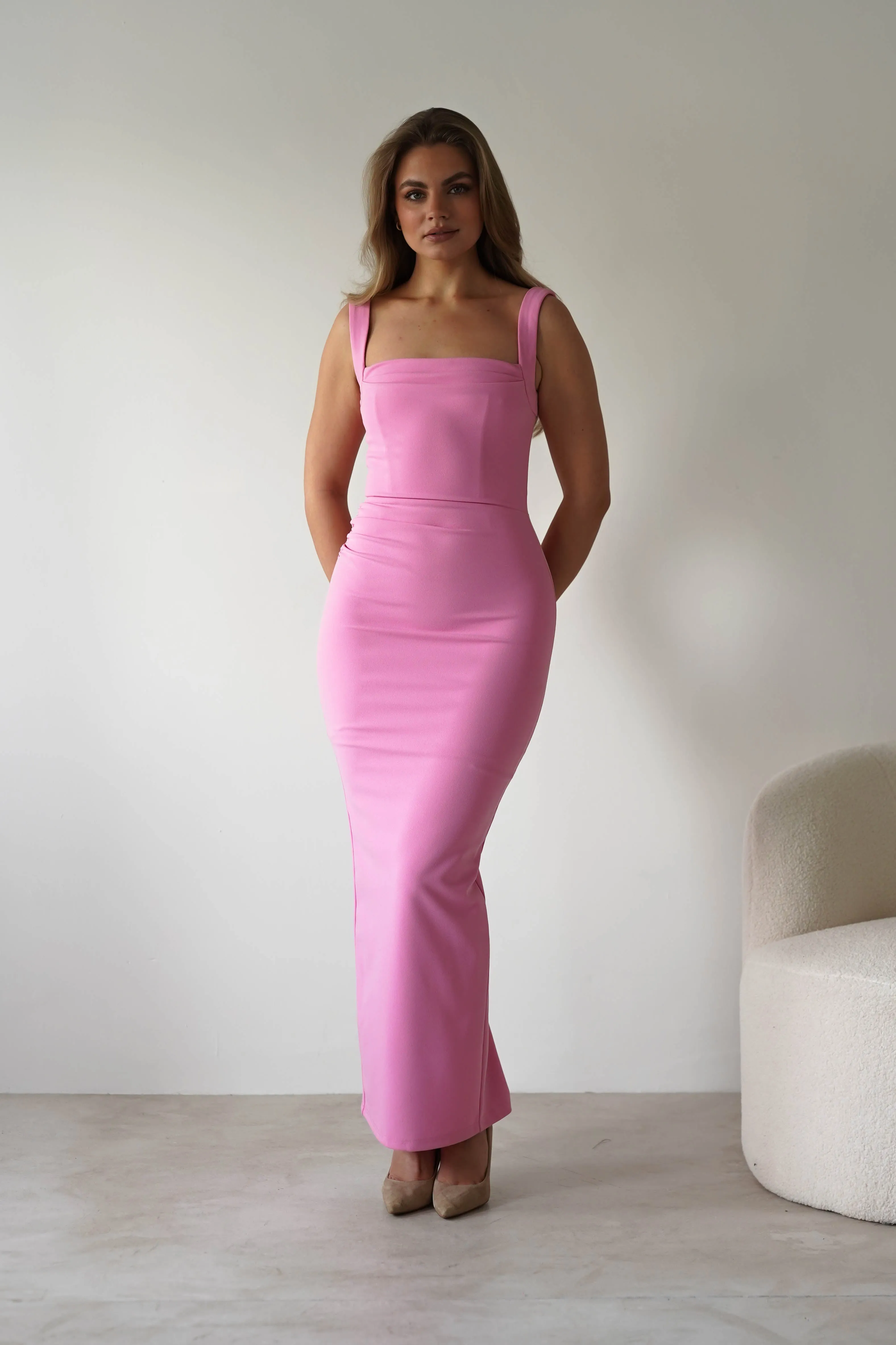 Brooke Square Neck Maxi Dress | Pink