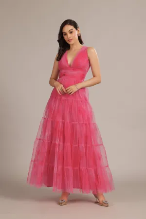 Candace Maxi Dress in Bright Pink Print