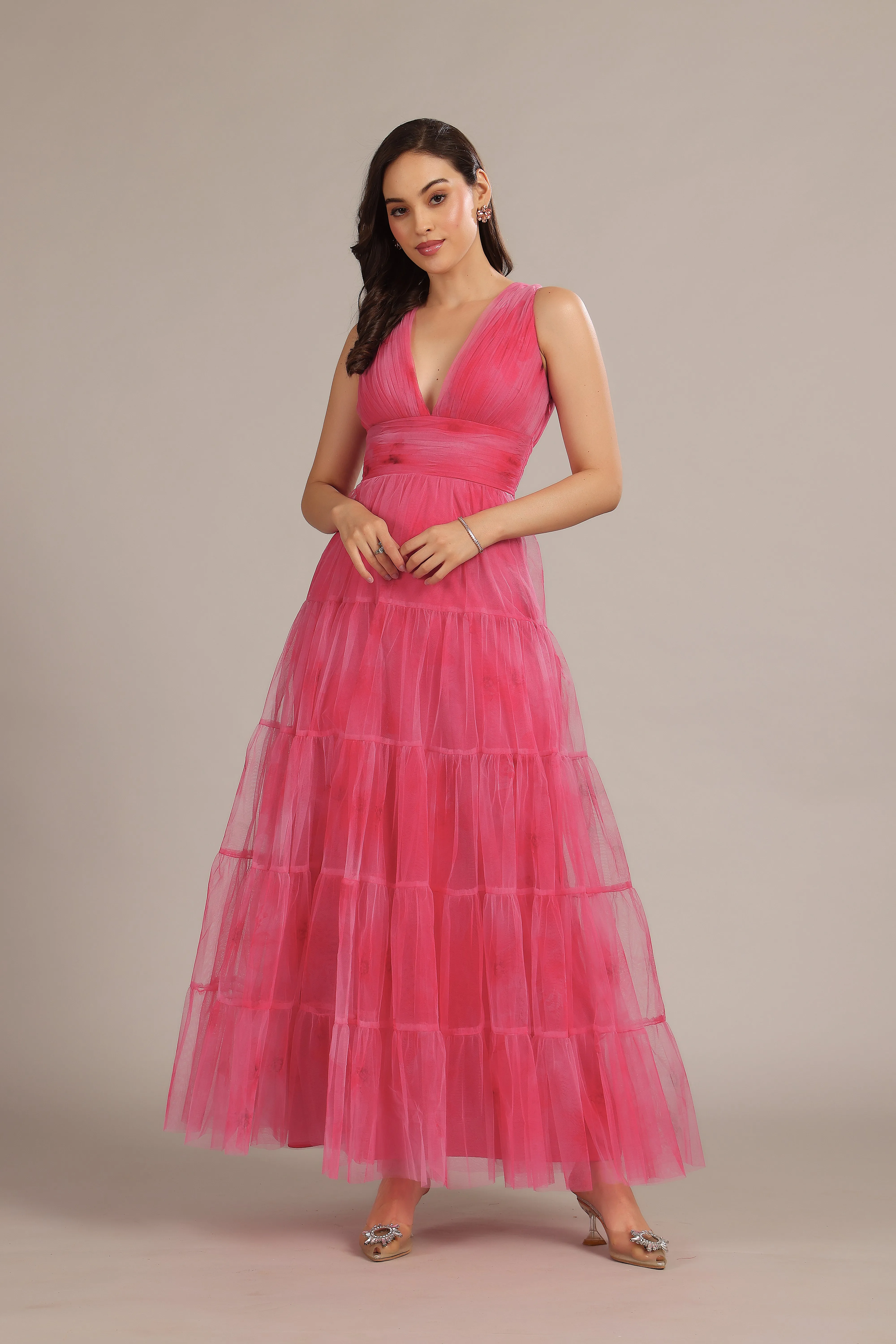 Candace Maxi Dress in Bright Pink Print