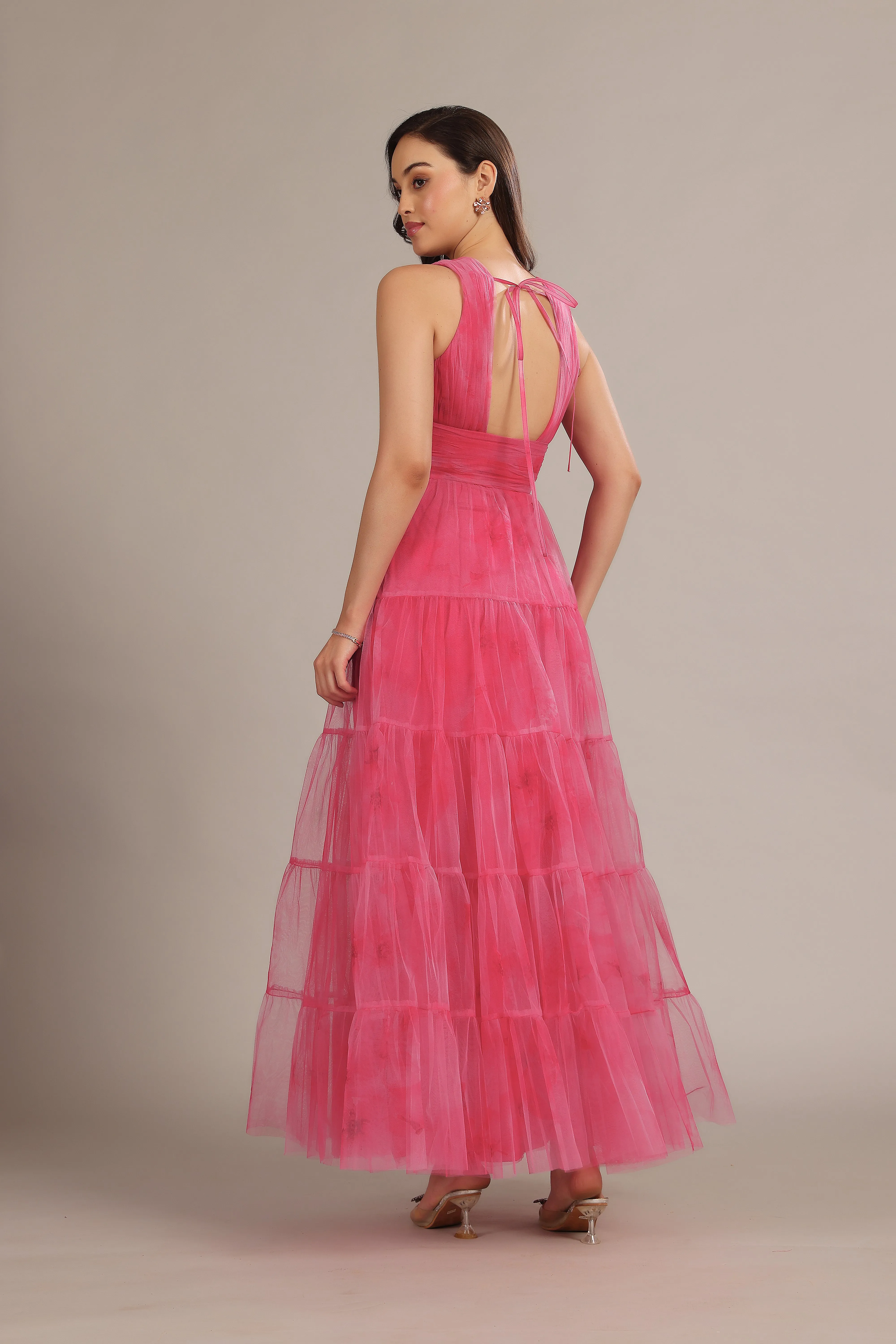 Candace Maxi Dress in Bright Pink Print