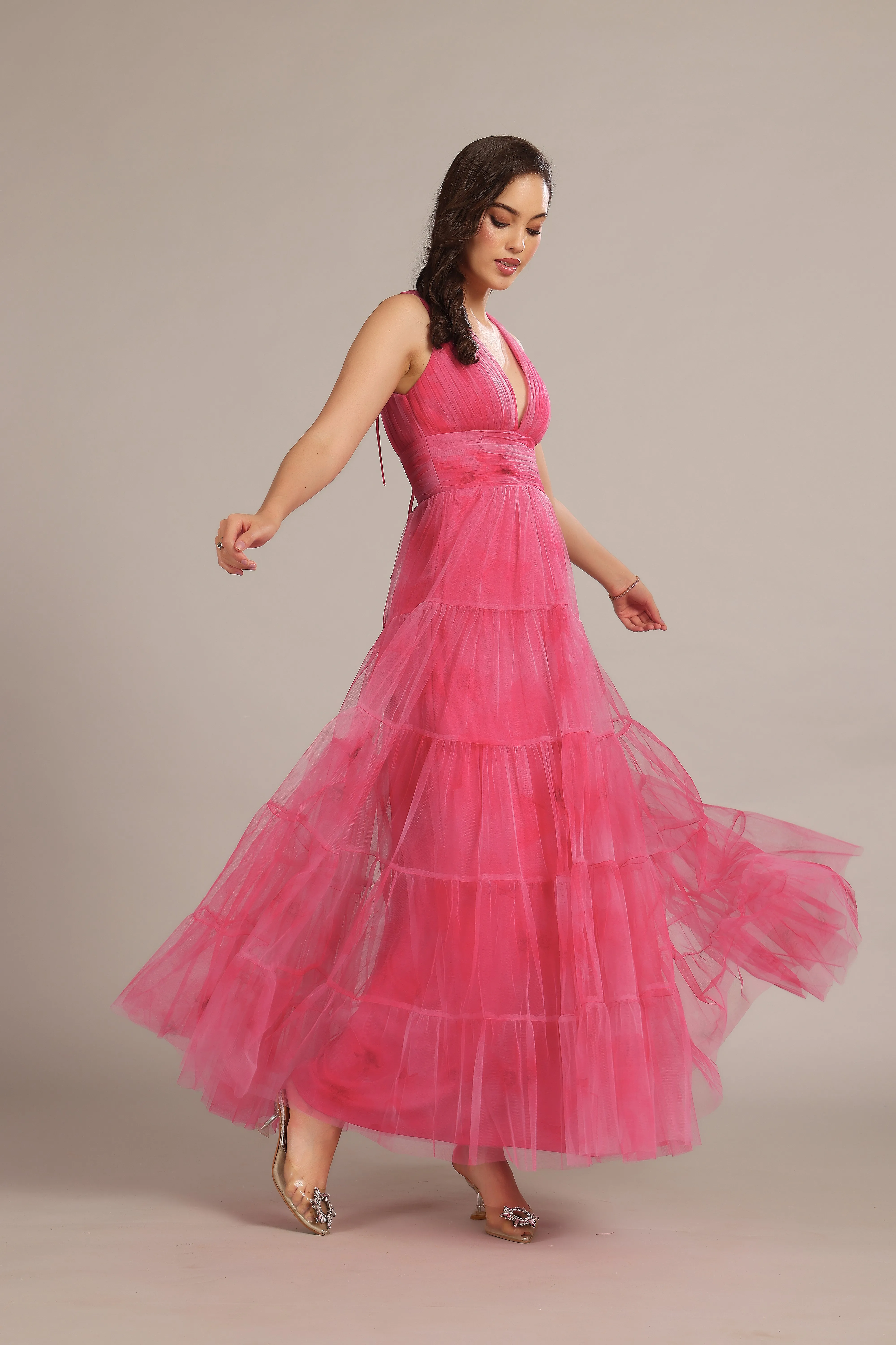 Candace Maxi Dress in Bright Pink Print