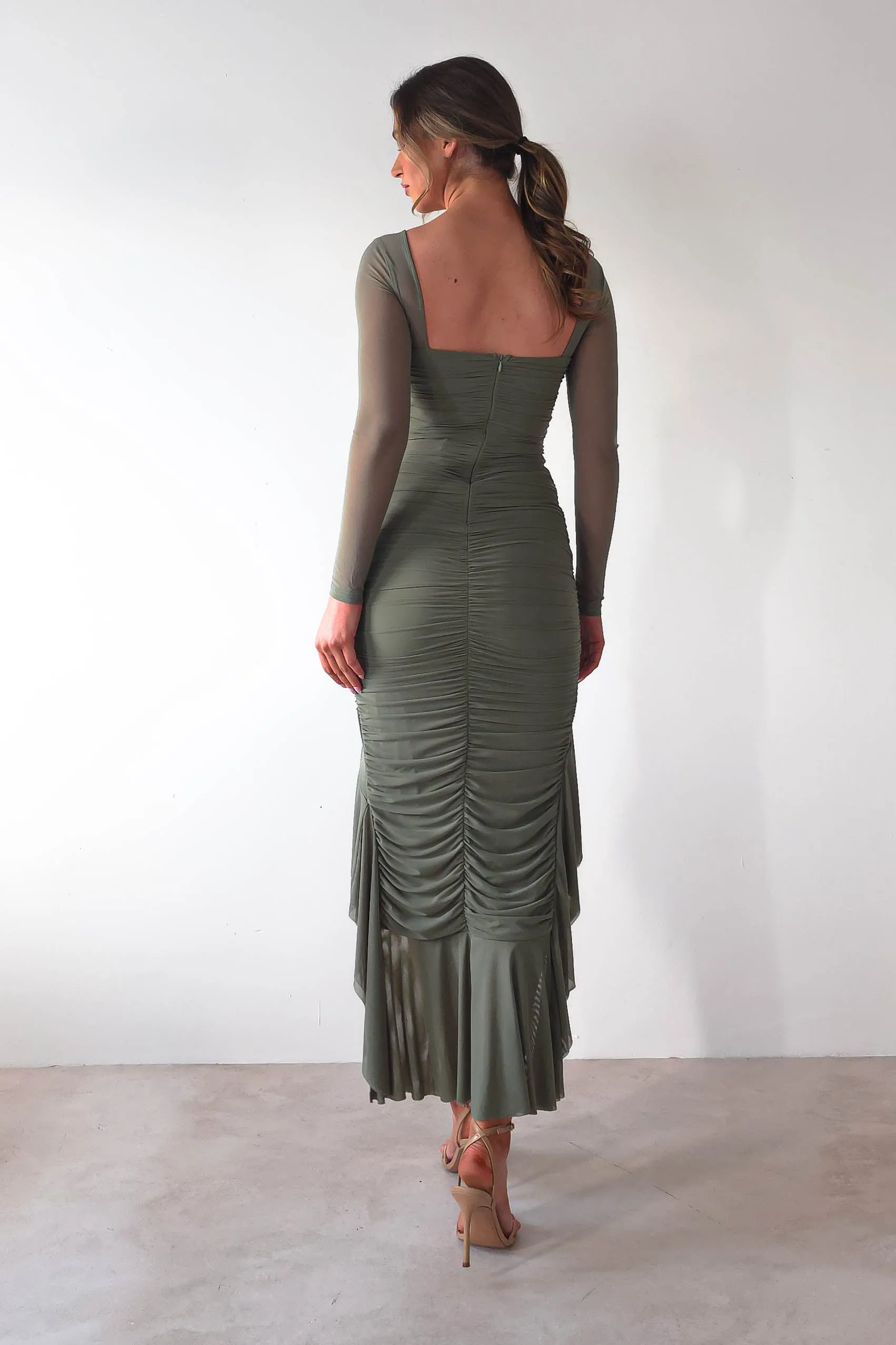 Carlson Mesh Midaxi Dress | Olive