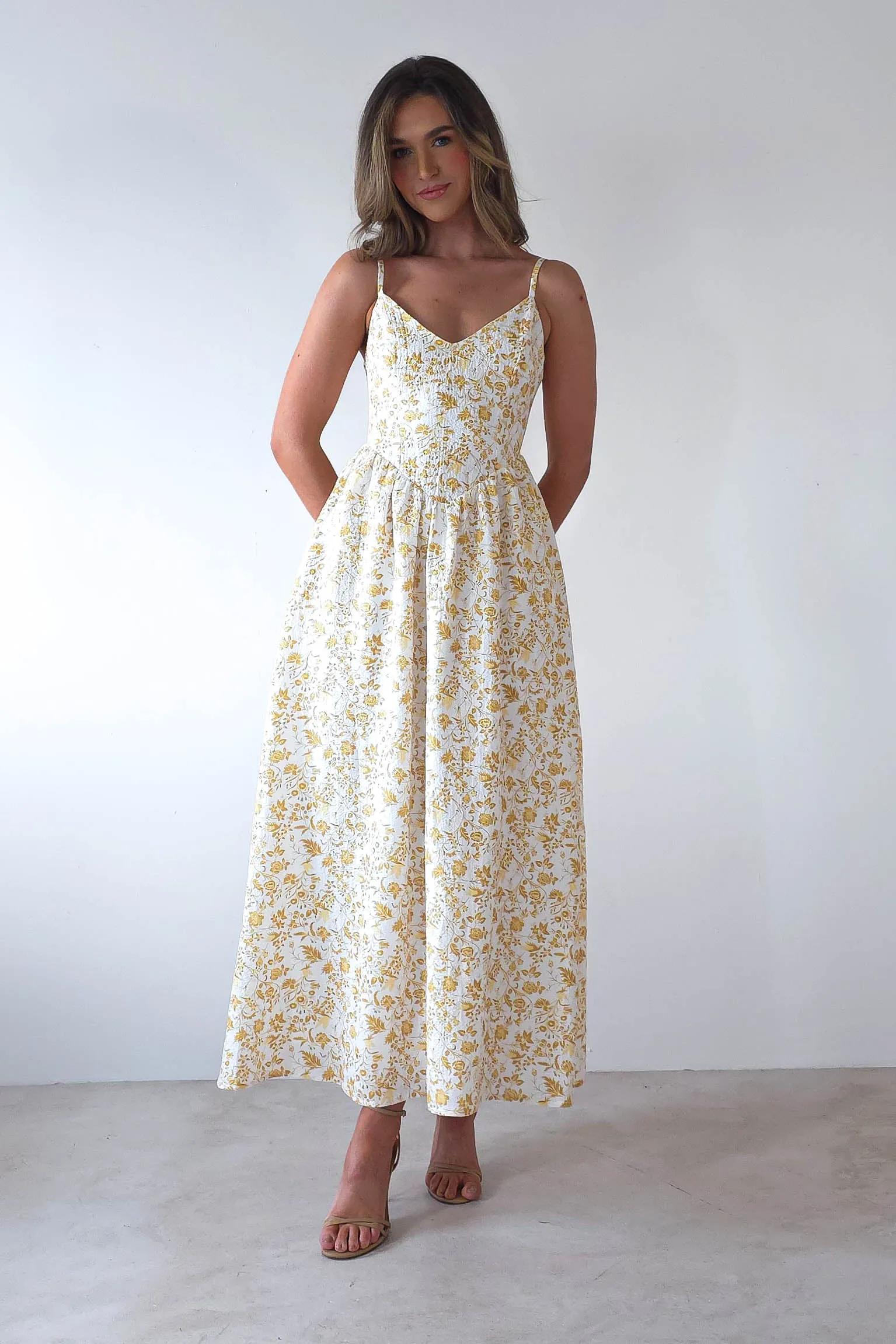 Carolyn Floral Print Maxi Dress | Yellow Print