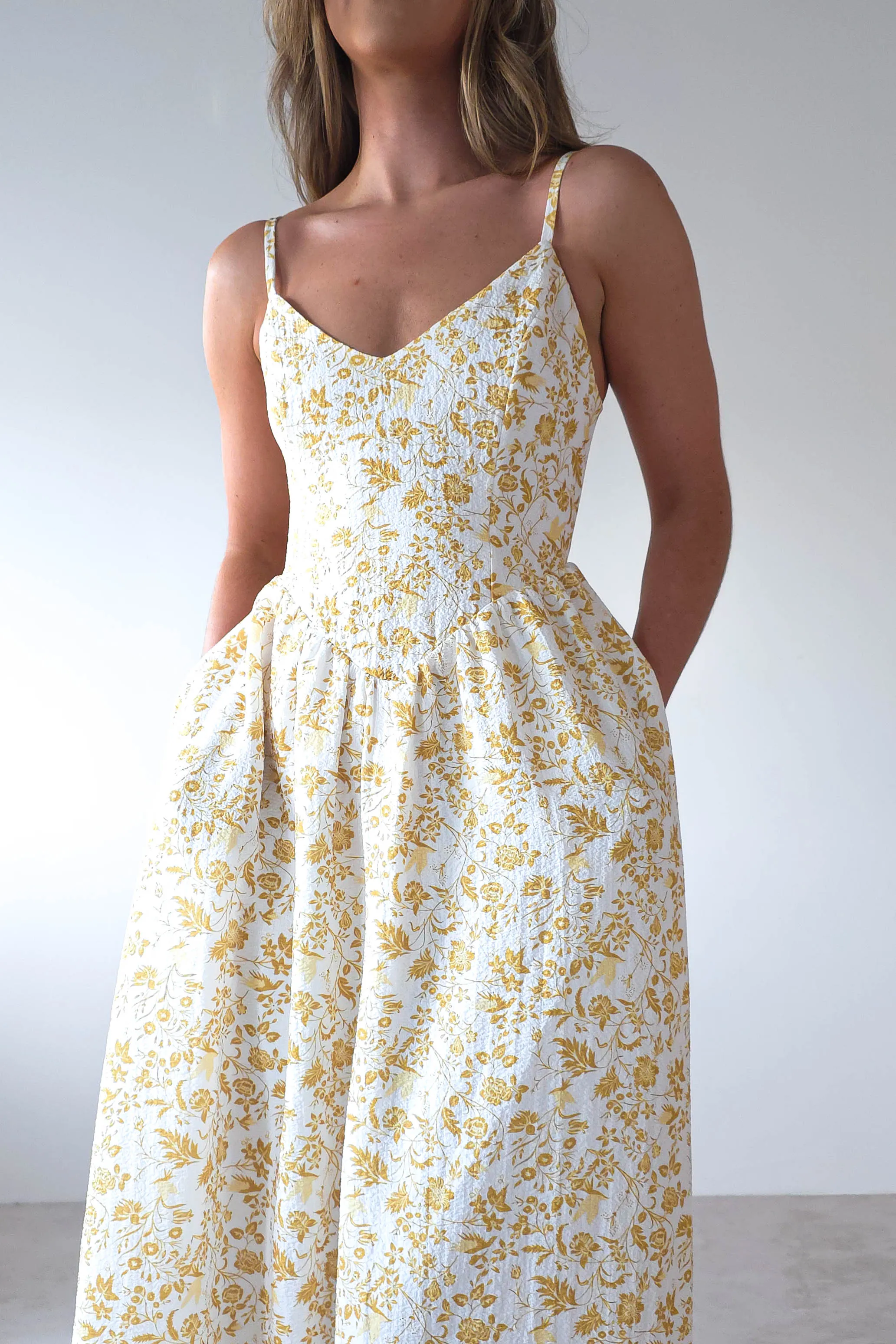Carolyn Floral Print Maxi Dress | Yellow Print