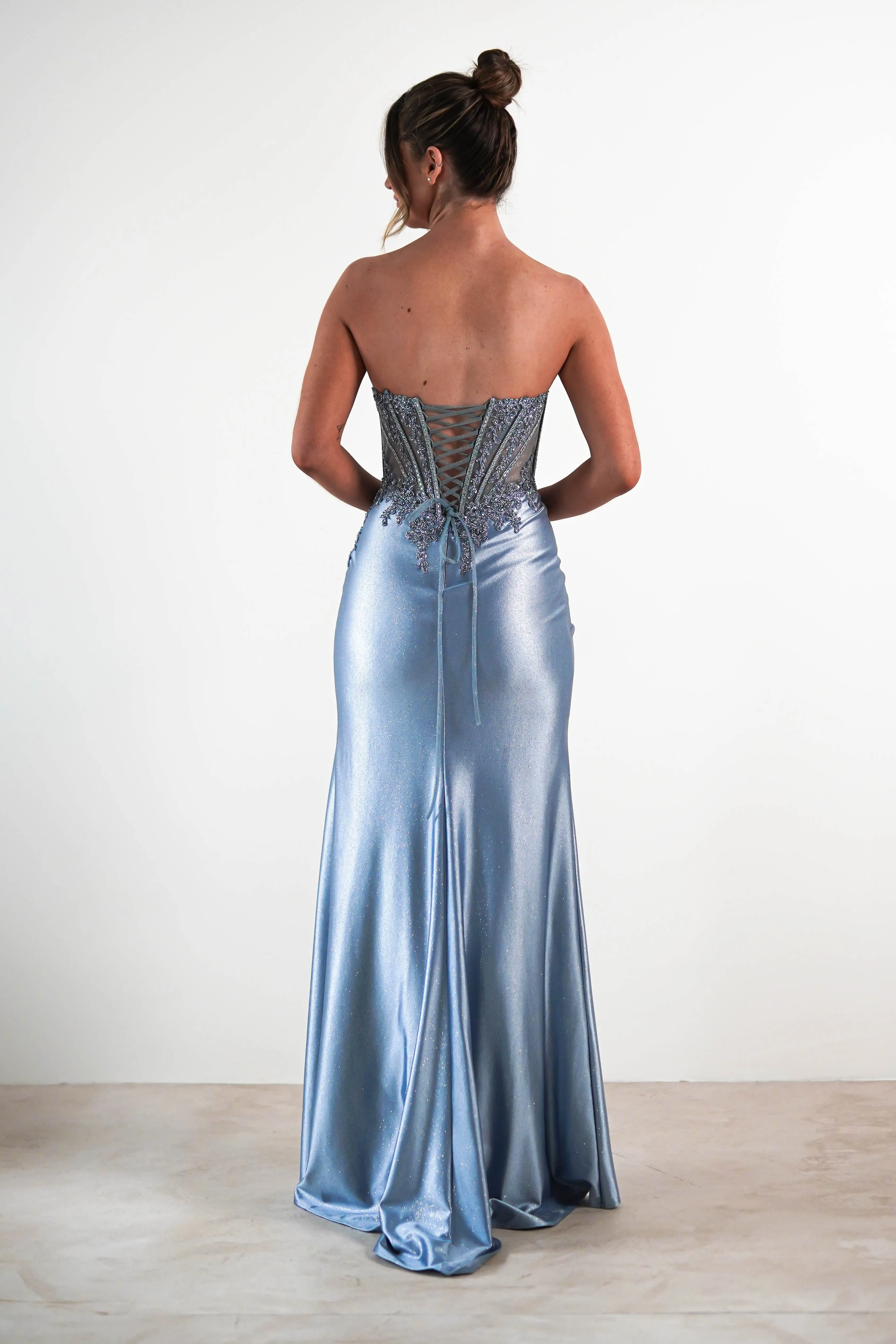 Caspian Embellished Bodycon Gown | Dusty Blue