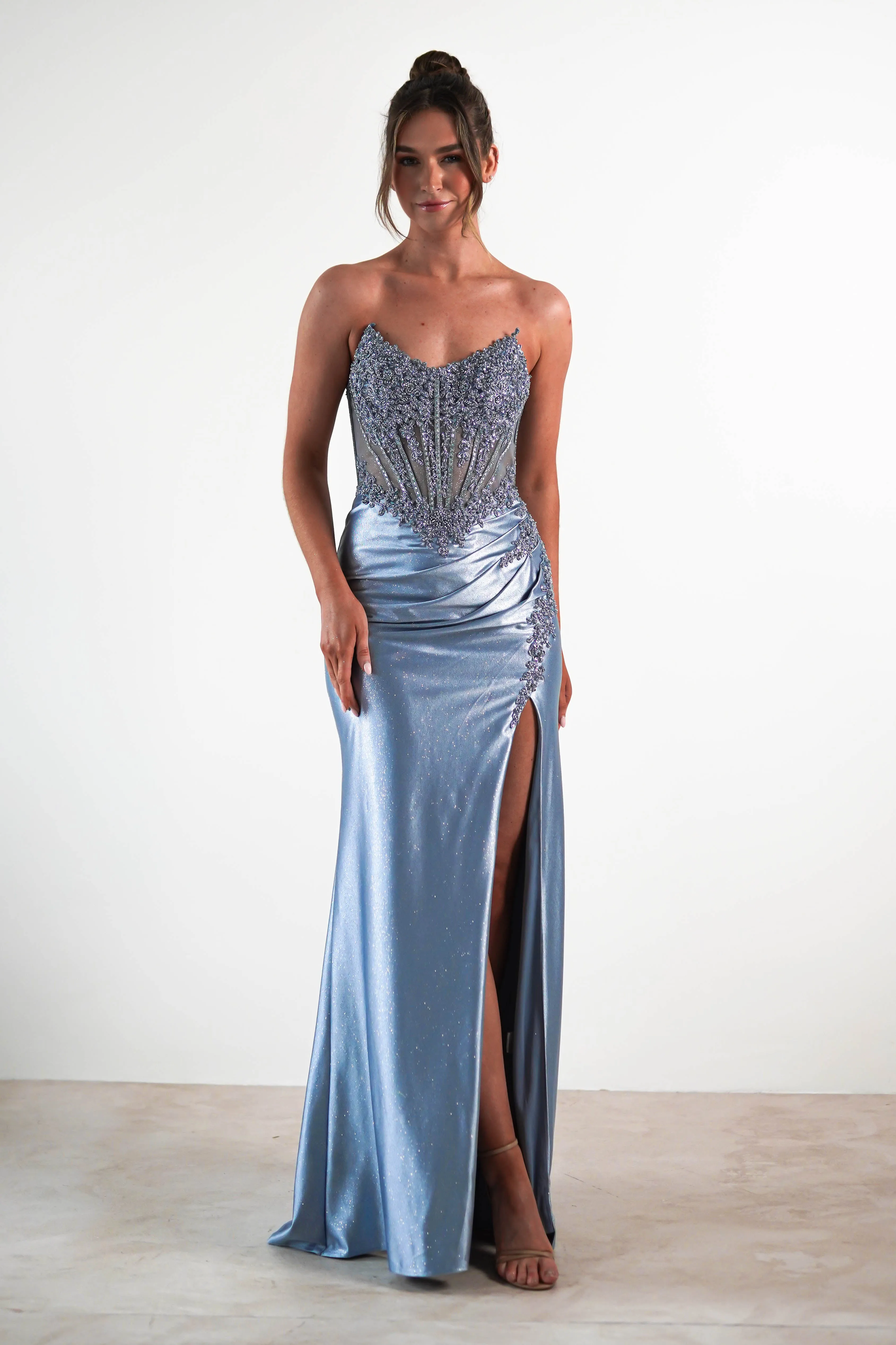 Caspian Embellished Bodycon Gown | Dusty Blue